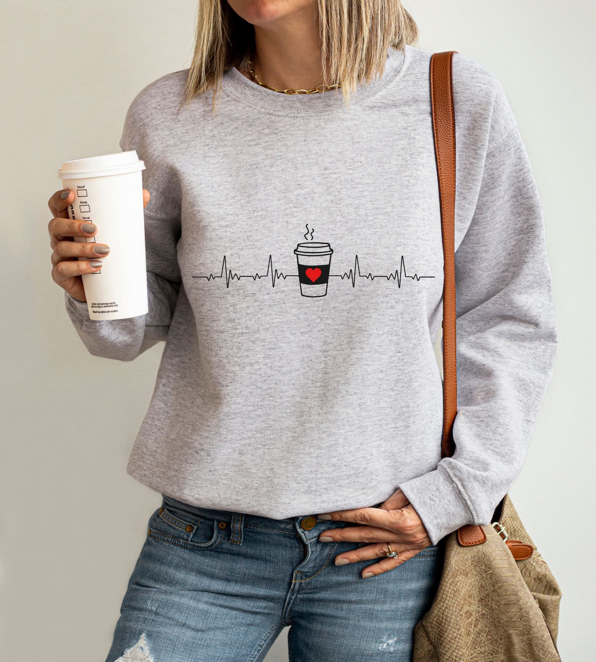 Iced Coffee Heartbeat Sweatshirt, Caffeine Lover Crewneck - image 3
