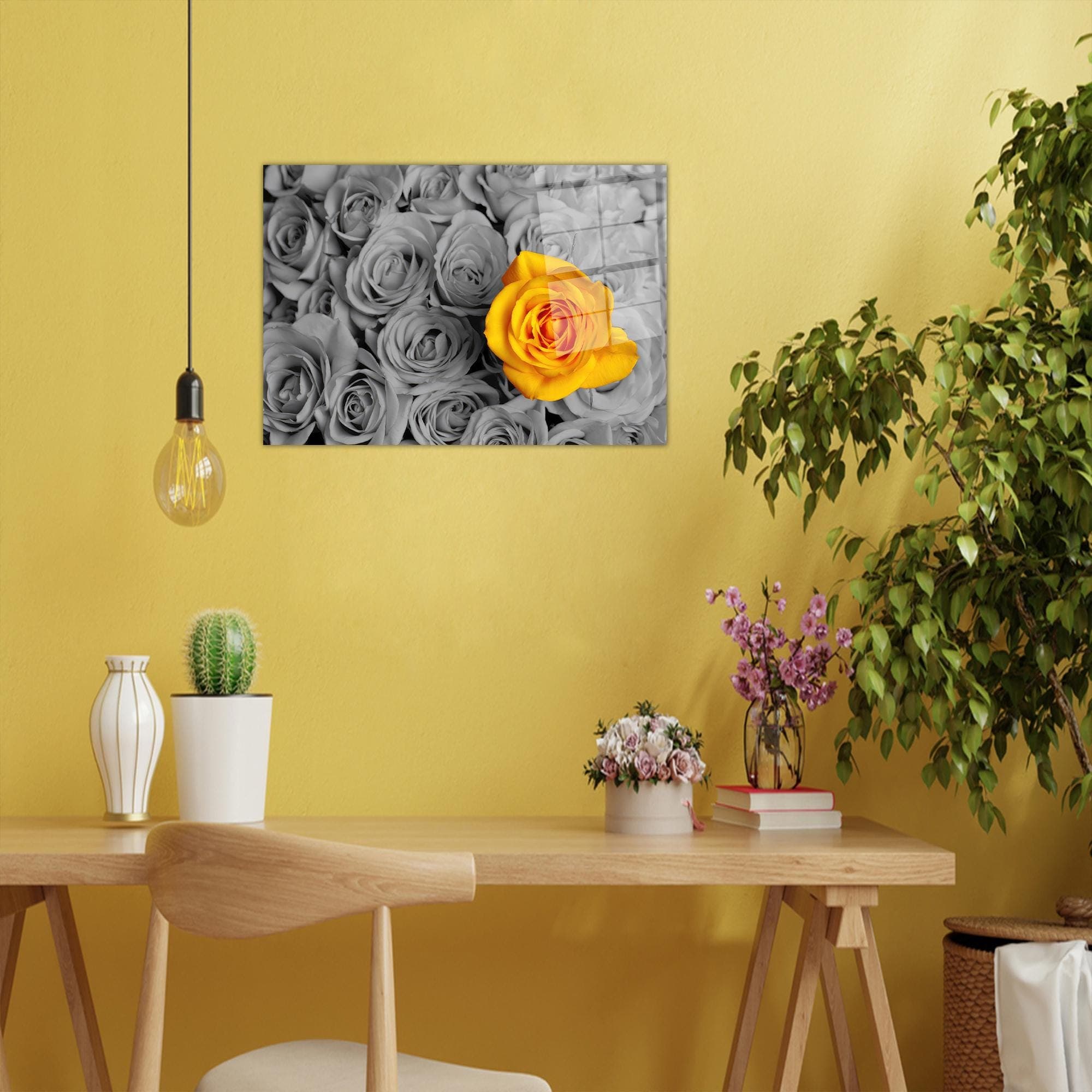 Yellow Rose Glass Wall Art: Modern Botanical Print - image 3