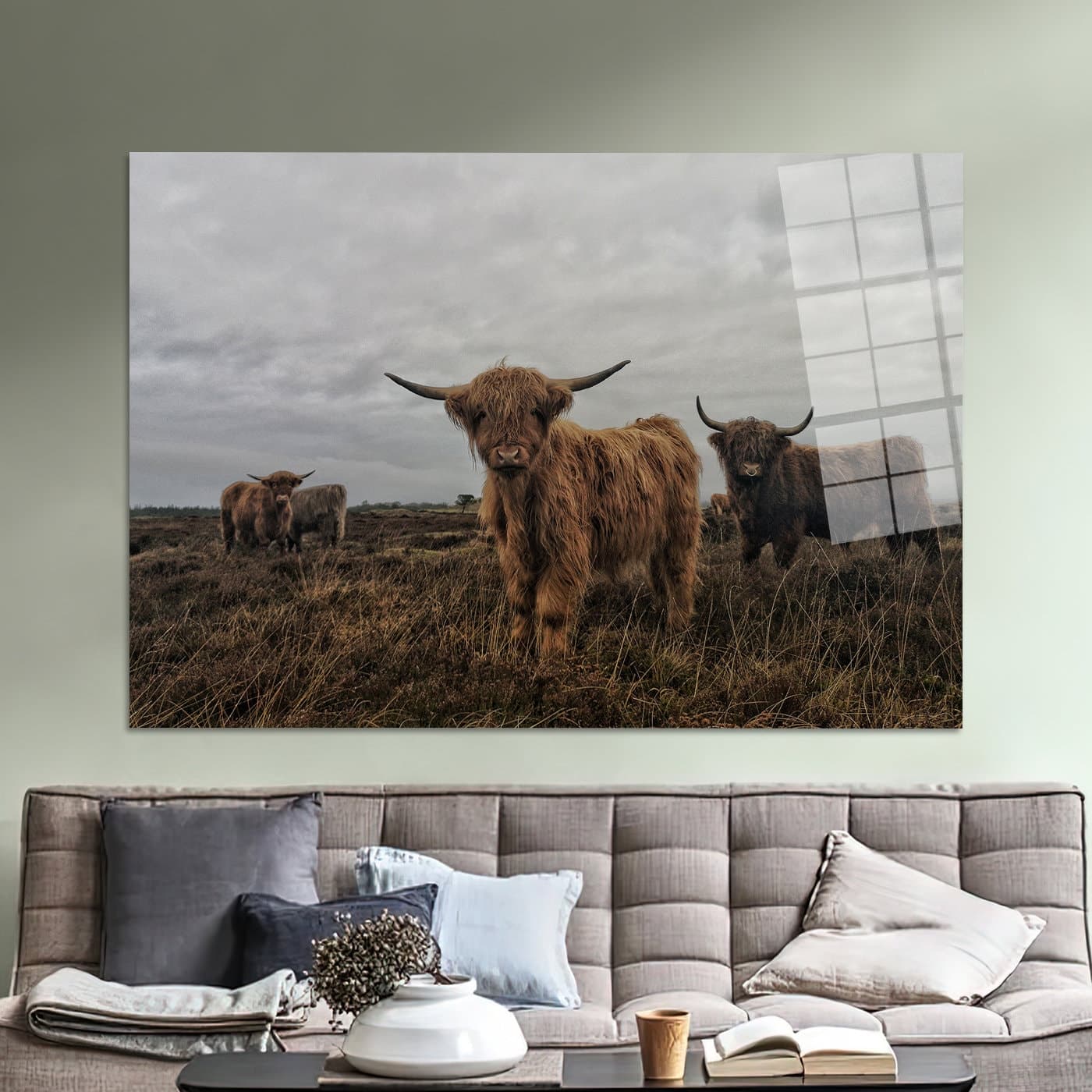 Highland Cow Canvas Wall Art: Wild Bull Glass Print - image 4