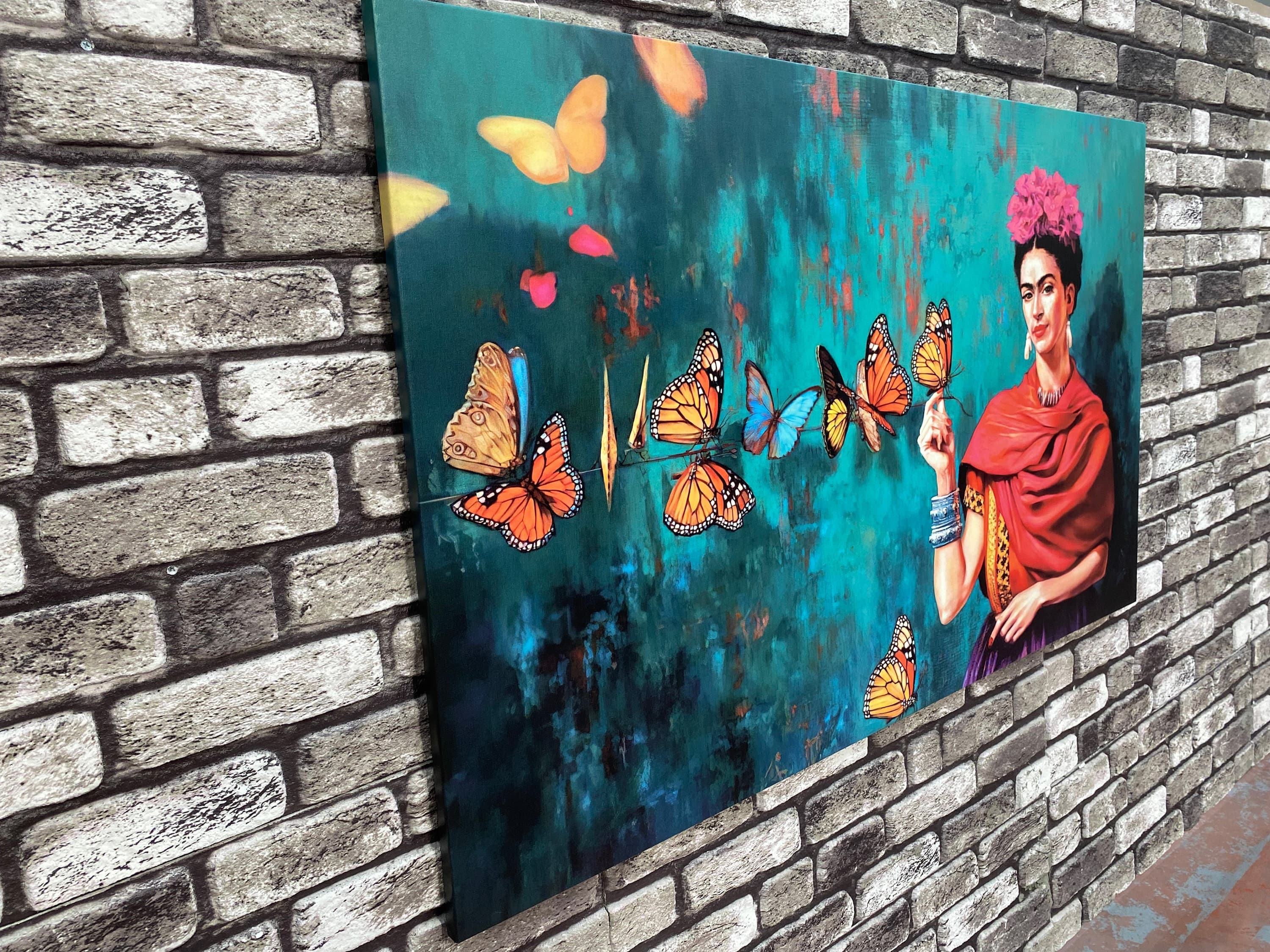Frida Kahlo Butterfly Canvas Art: Woman Portrait Wall Decor