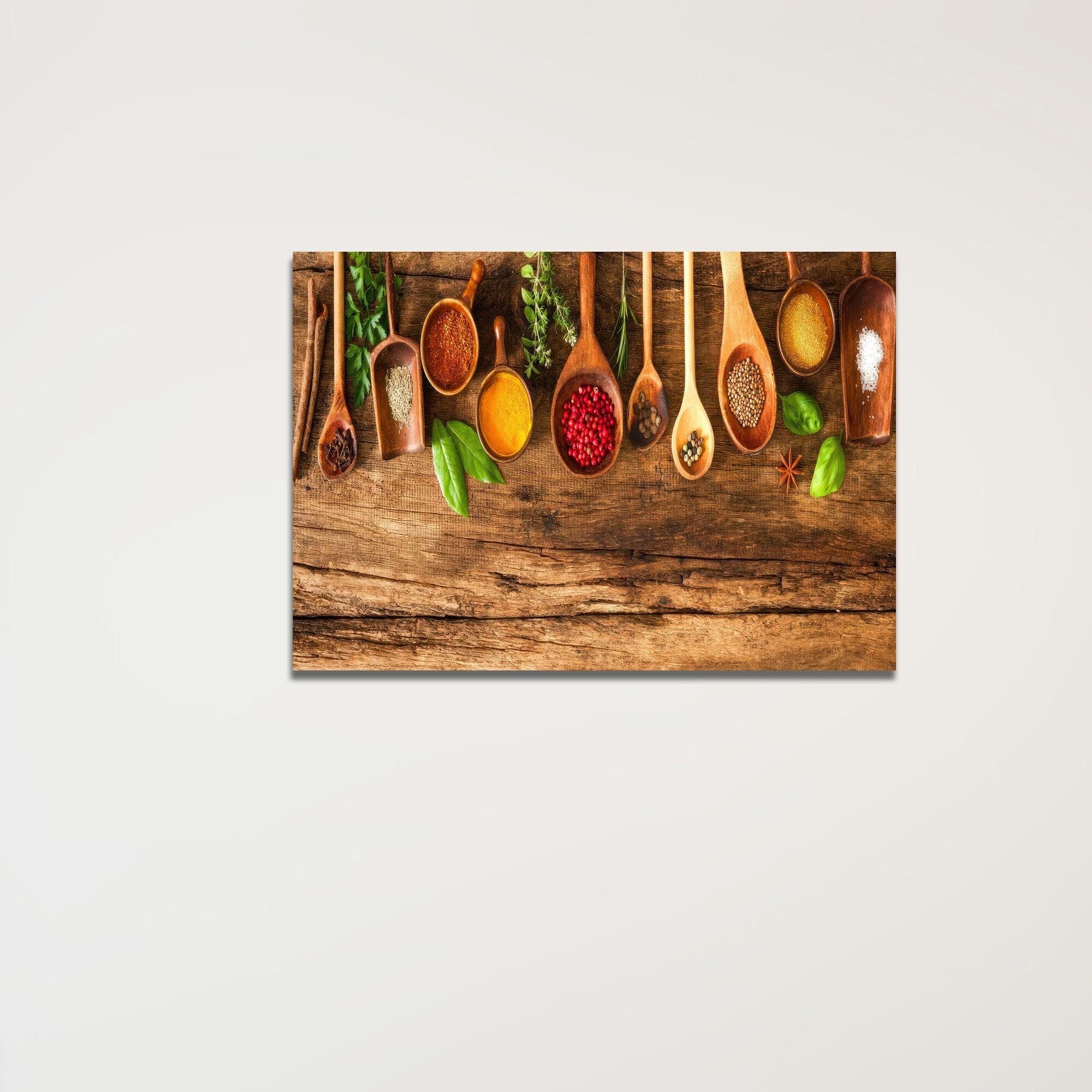 Spices Canvas Print: Kitchen Wall Art, Wooden Spoons