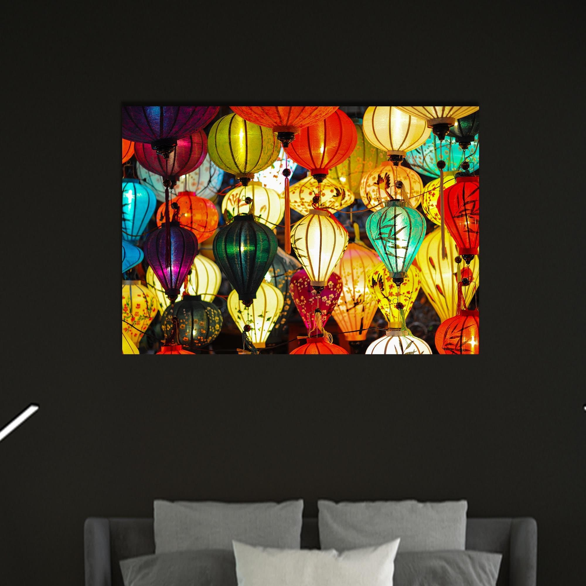 Lantern Canvas Art: Rainbow Asia Decor, Modern Glass Wall Art