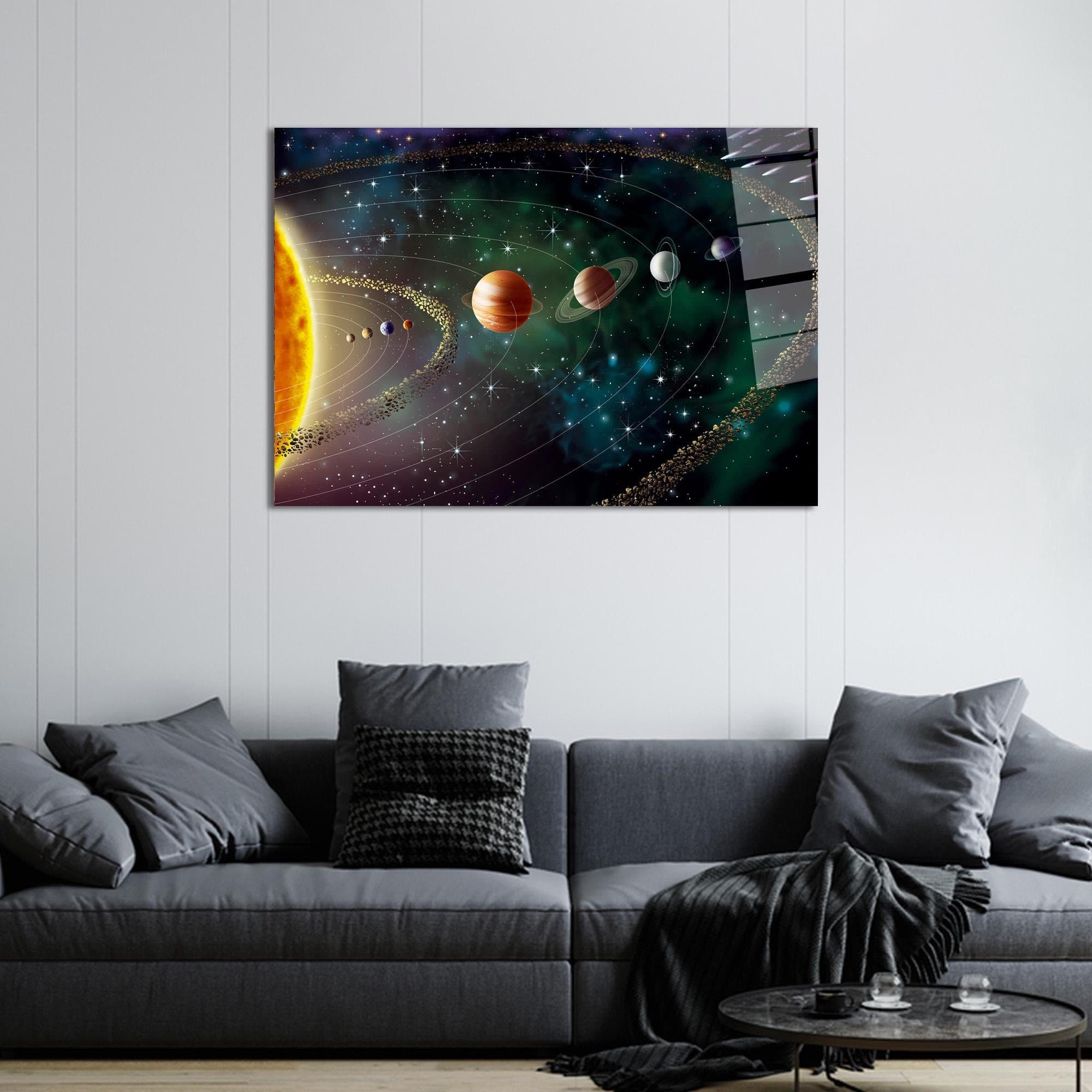 Planets Glass Wall Art: Solar System Decor, Tempered Glass Print