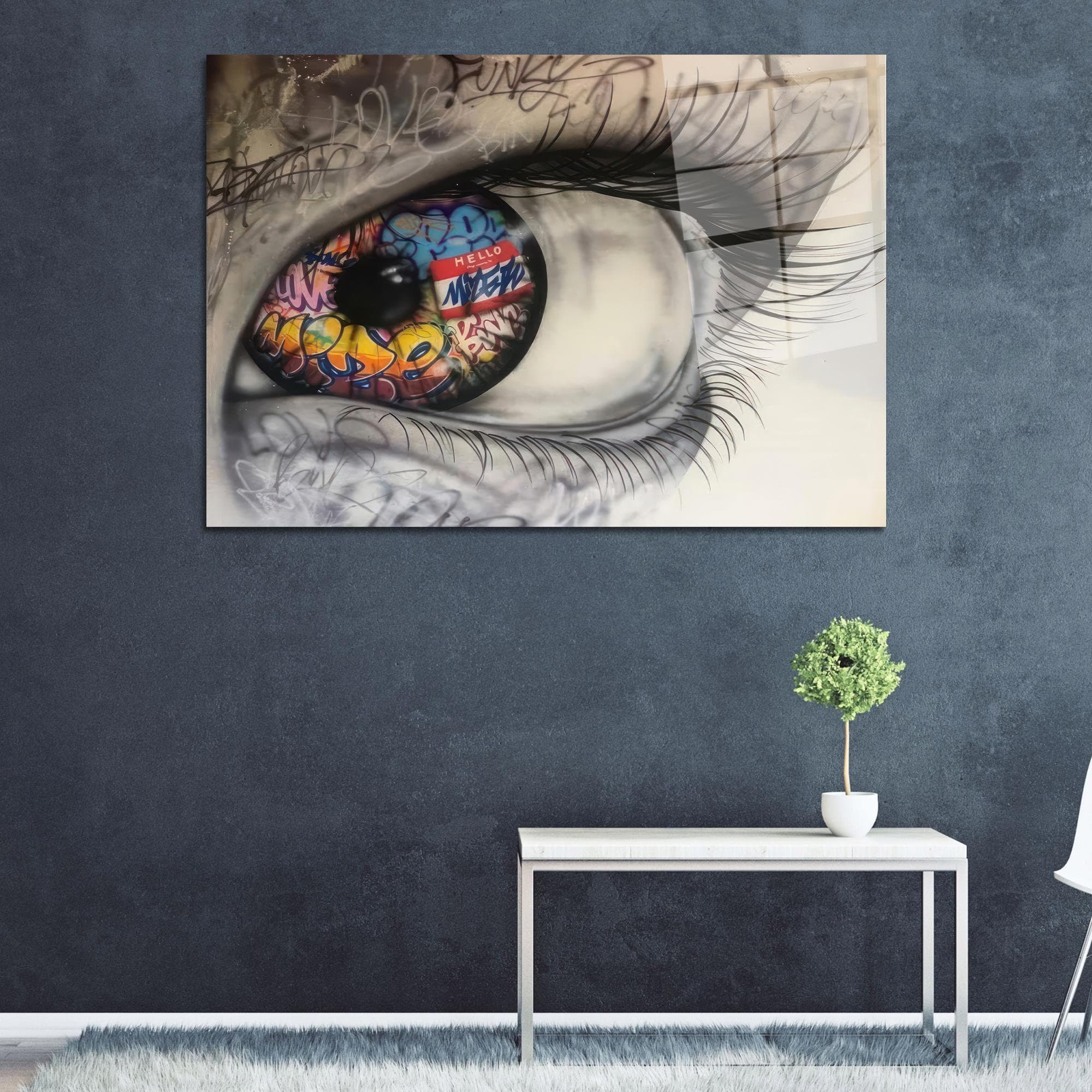 Hello Wall Decoration, Eye Graffiti Wall Art, Colorful Glass Wall, Graffiti Wall Hanging, Personalized Gift For Dad,