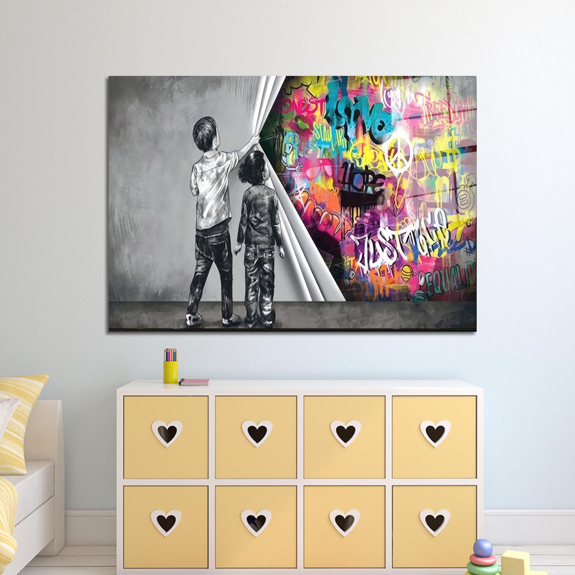 Banksy Graffiti Canvas Art: Behind the Curtain, Man Cave Decor