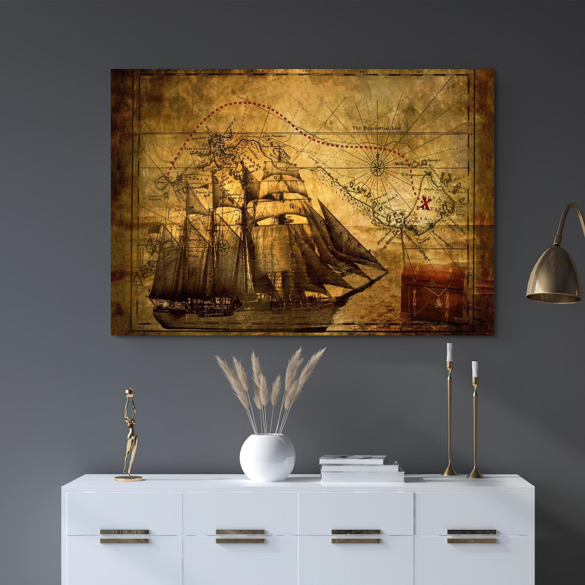 Pirate Treasure Map Canvas Wall Art: Vintage Ship Decor - image 3