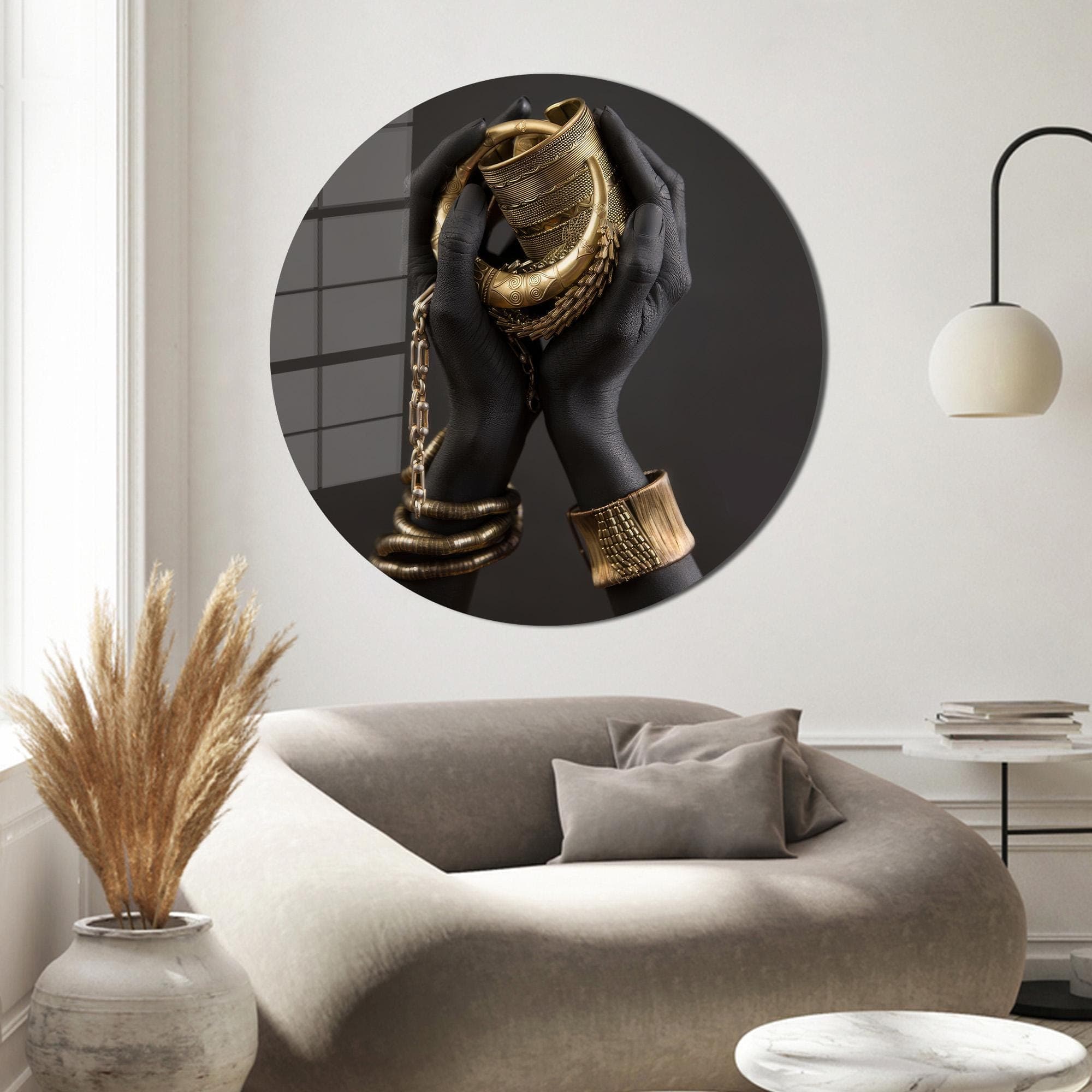 African Woman Gold Jewelry Tempered Glass Wall Art - image 4