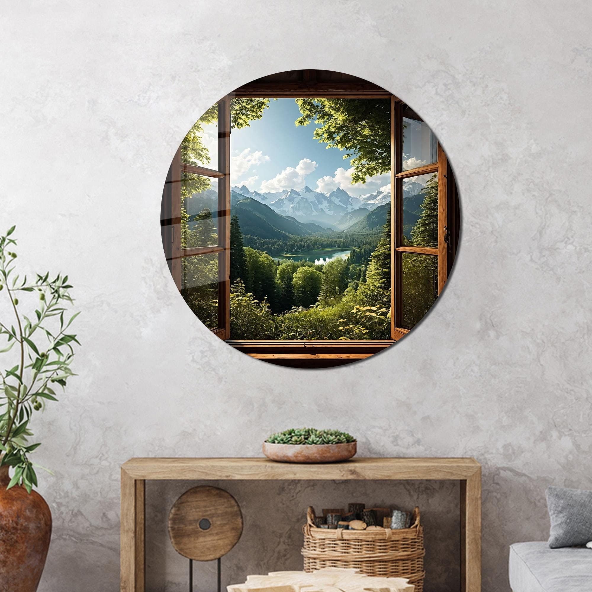 Window Landscape Canvas Art: Rustic Mountain View Wall Decor