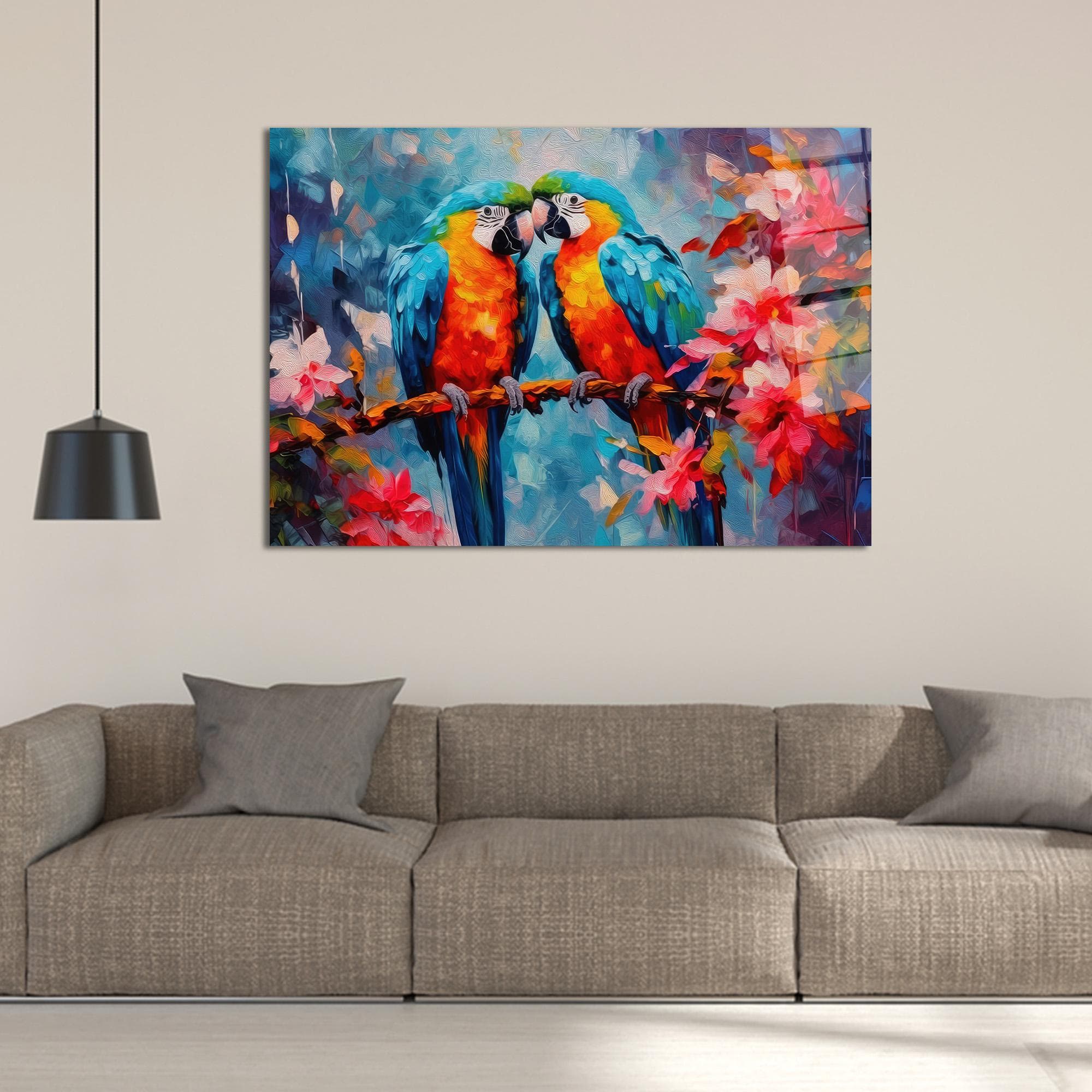 Parrot Couple Canvas Art: Tropical Bird Print, Home Decor