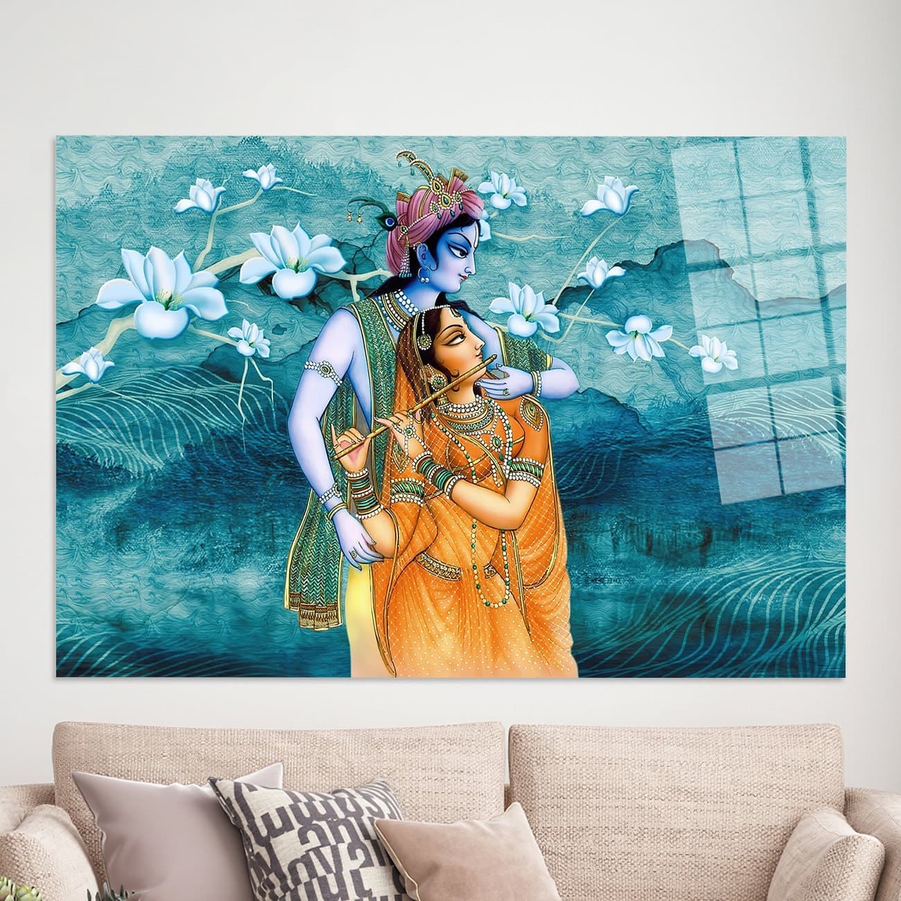 Radha Krishna Hindu Couple Canvas Wall Art: Custom Glass Print - image 3