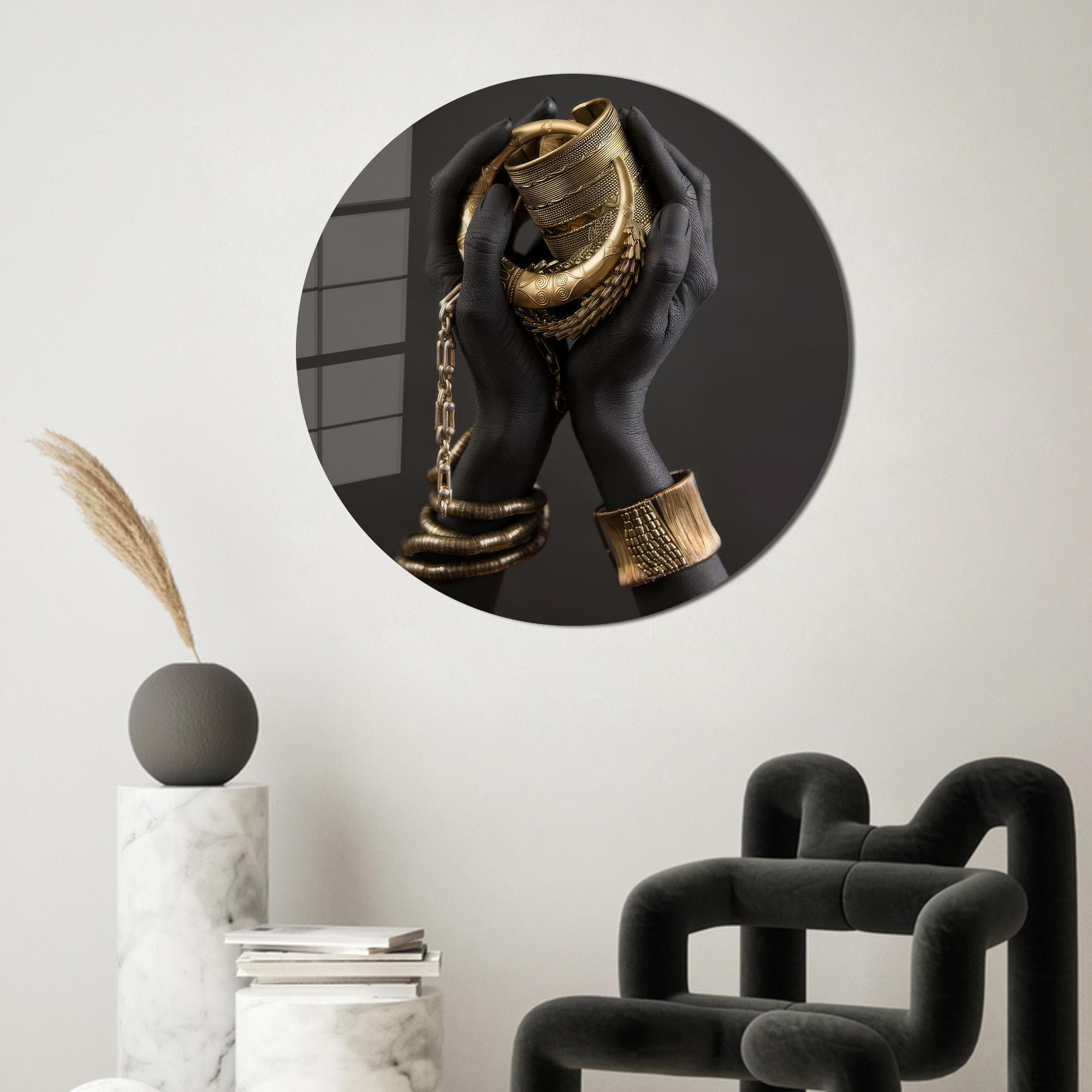 African Woman Gold Jewelry Tempered Glass Wall Art - image 5