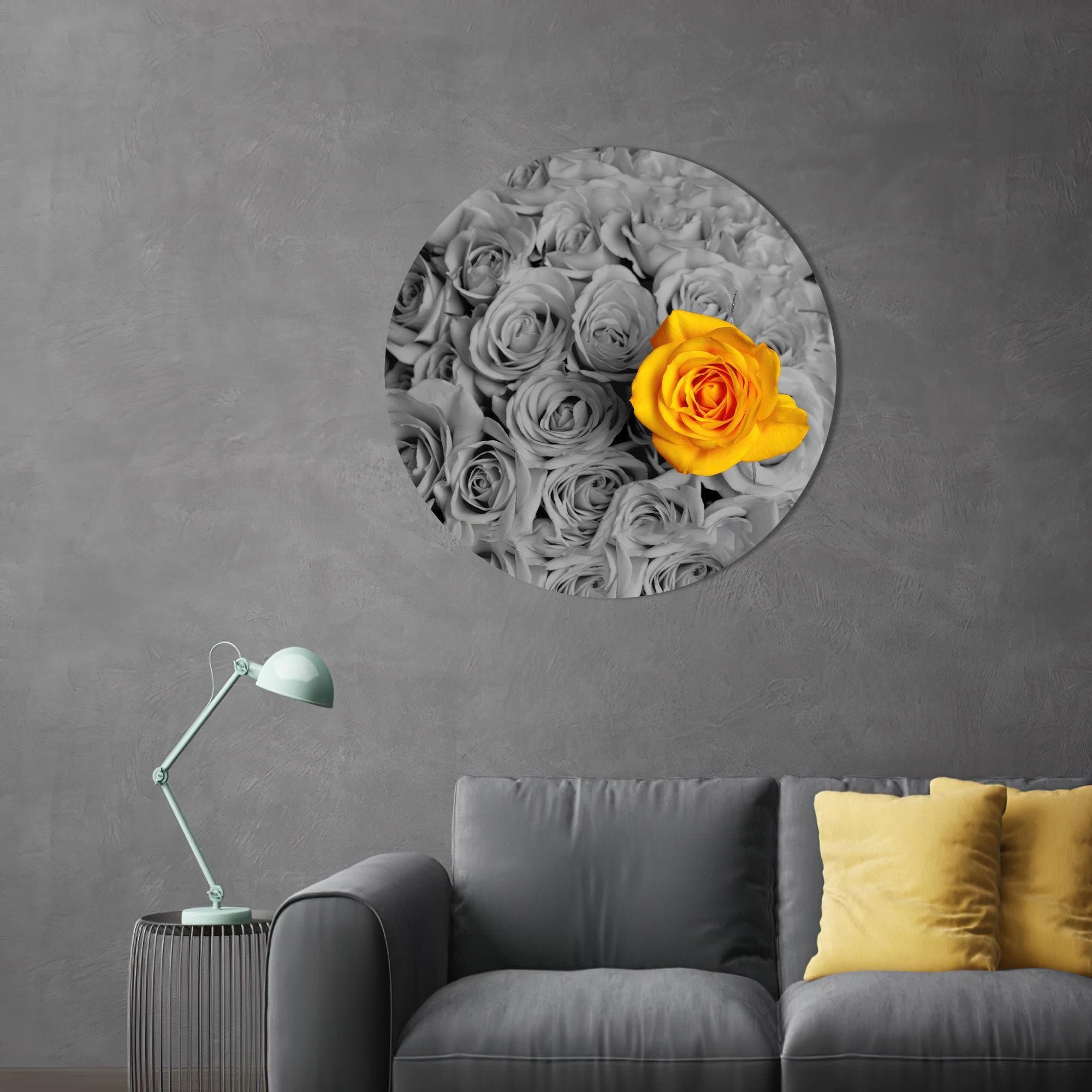 Yellow Rose Glass Wall Art: Modern Botanical Print