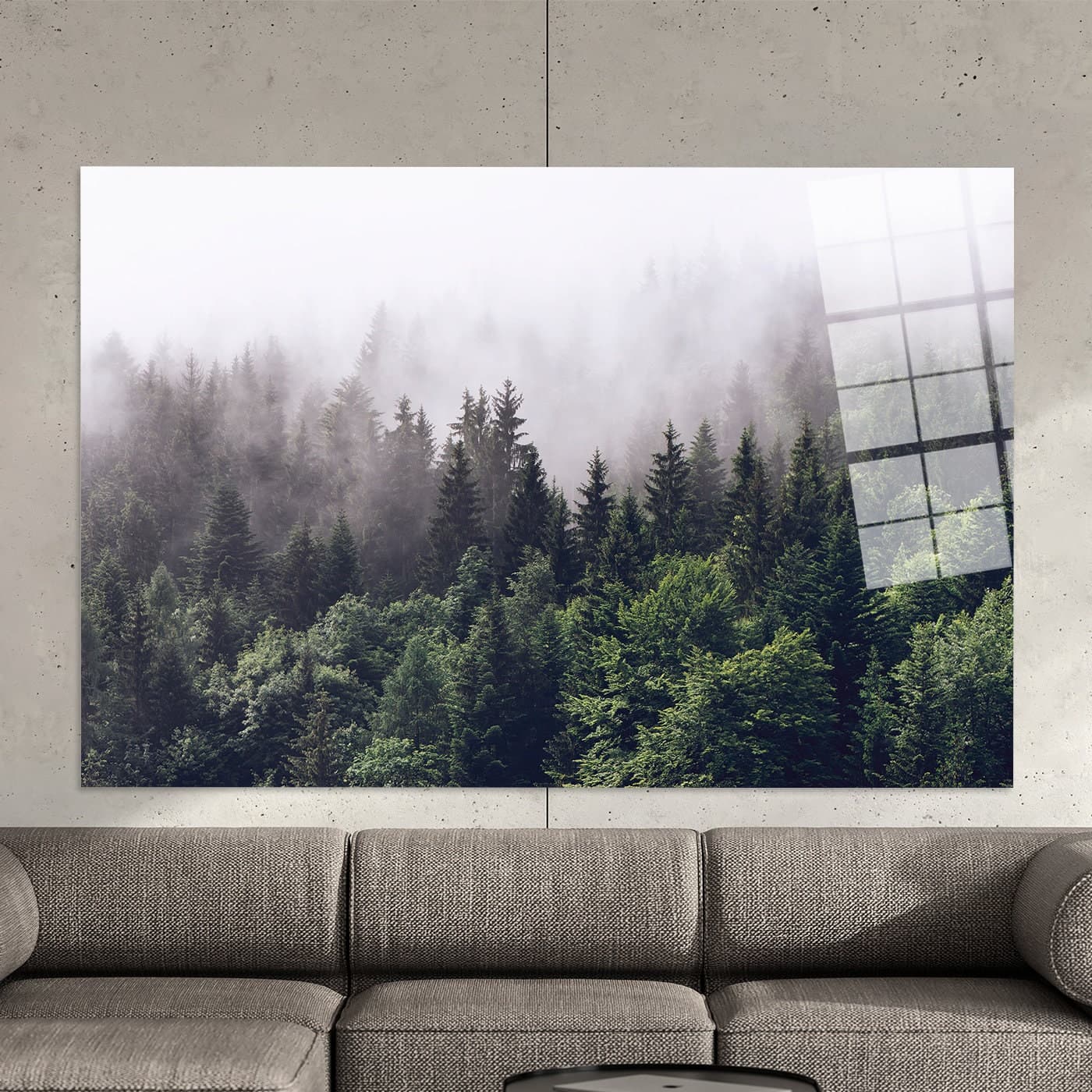 Misty Forest Glass Wall Art: Landscape Mountain View