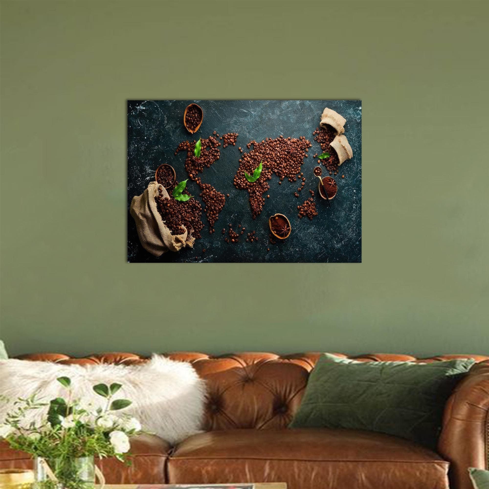 Coffee Bean World Map Canvas Art: Modern Kitchen Decor