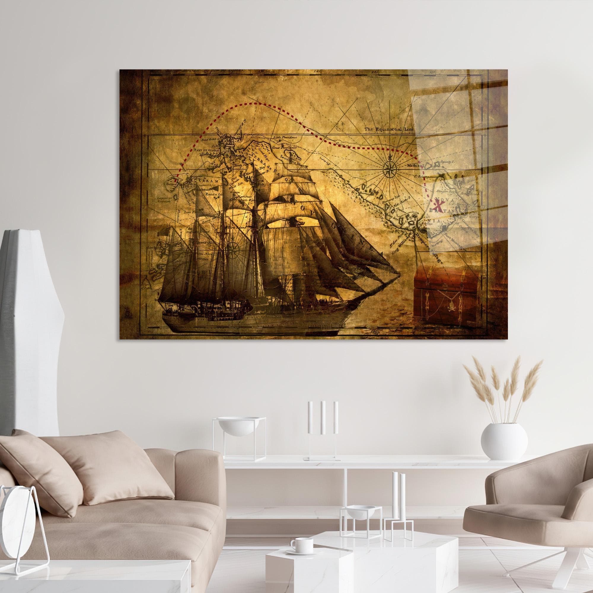 Pirate Treasure Map Canvas Wall Art: Vintage Ship Decor