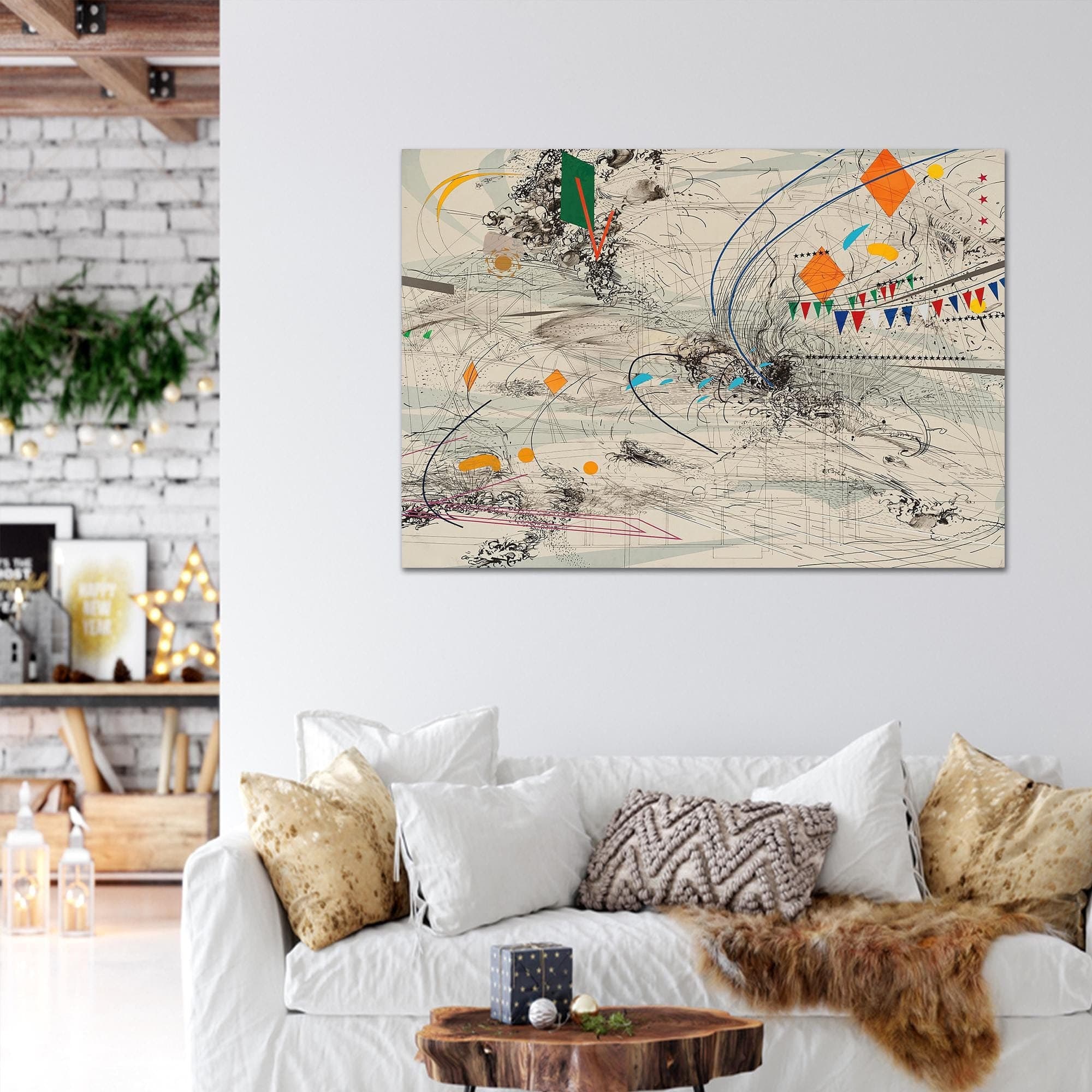 Abstract Canvas Wall Art: Modern Julie Mehretu Style Decor