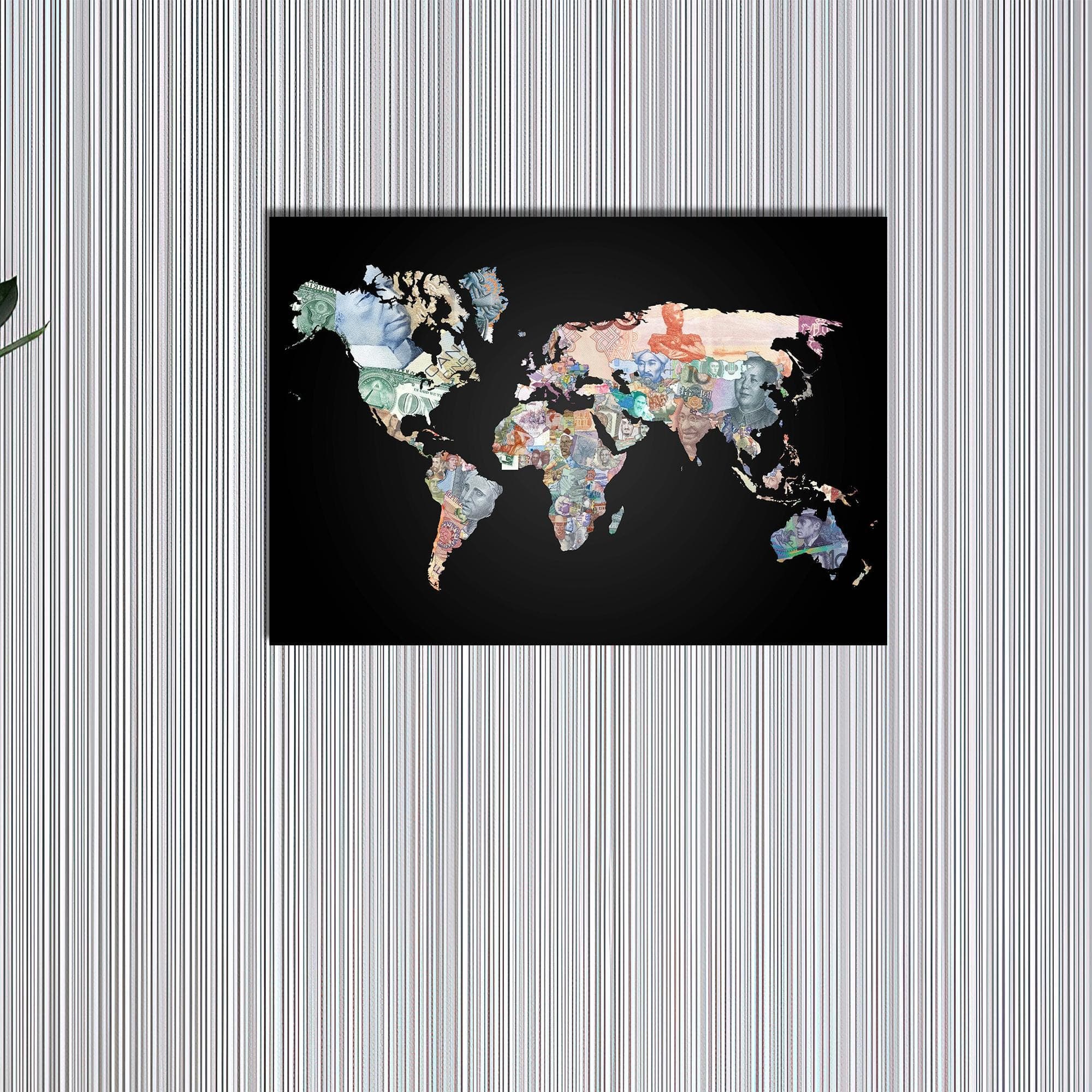 Office Glass Wall Art, Map Wall Decoration, Money World Map Glass Decor, Large Wall Art, Black Glass Wall Art, Personalized Wedding Gift, - image 3