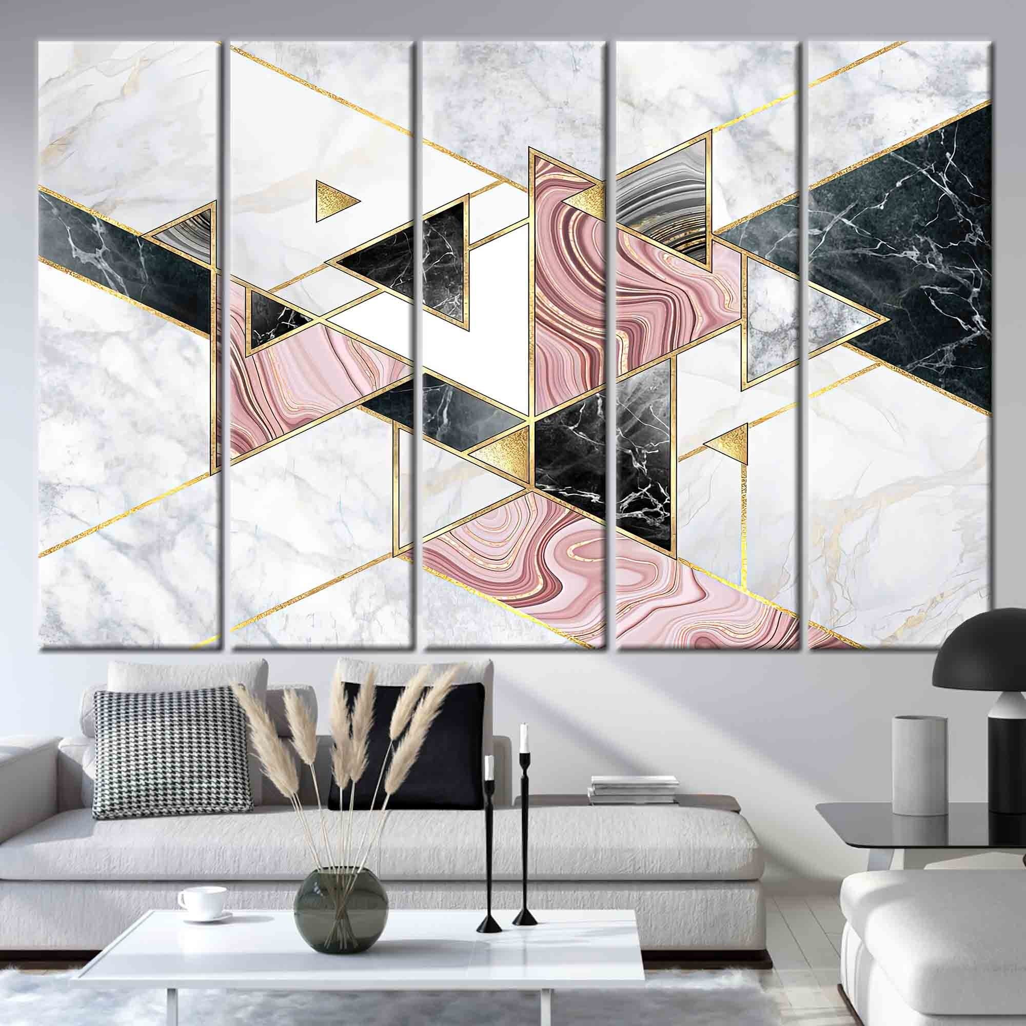 Modern Marble Canvas Art: Pink, Gold Geometric Wall Decor - image 5