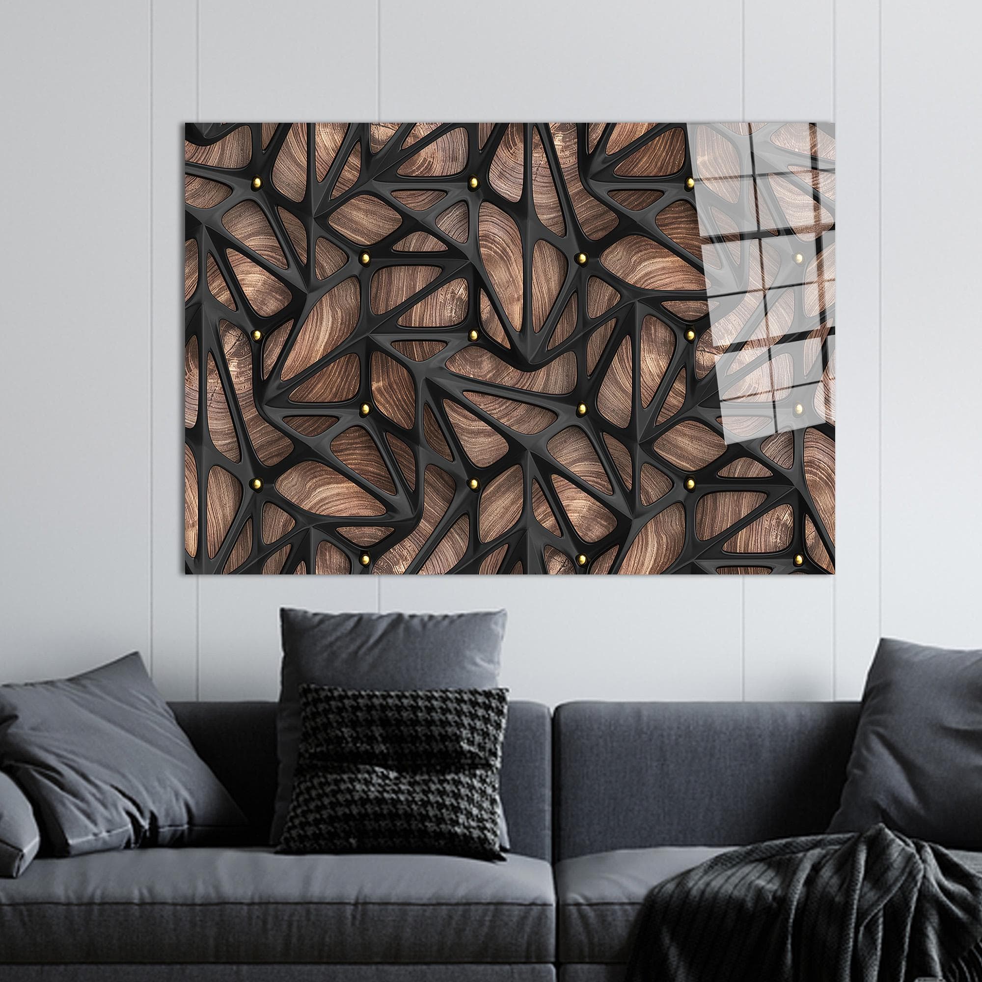 Abstract Wood & Glass Wall Art: Modern 3D Effect Decor