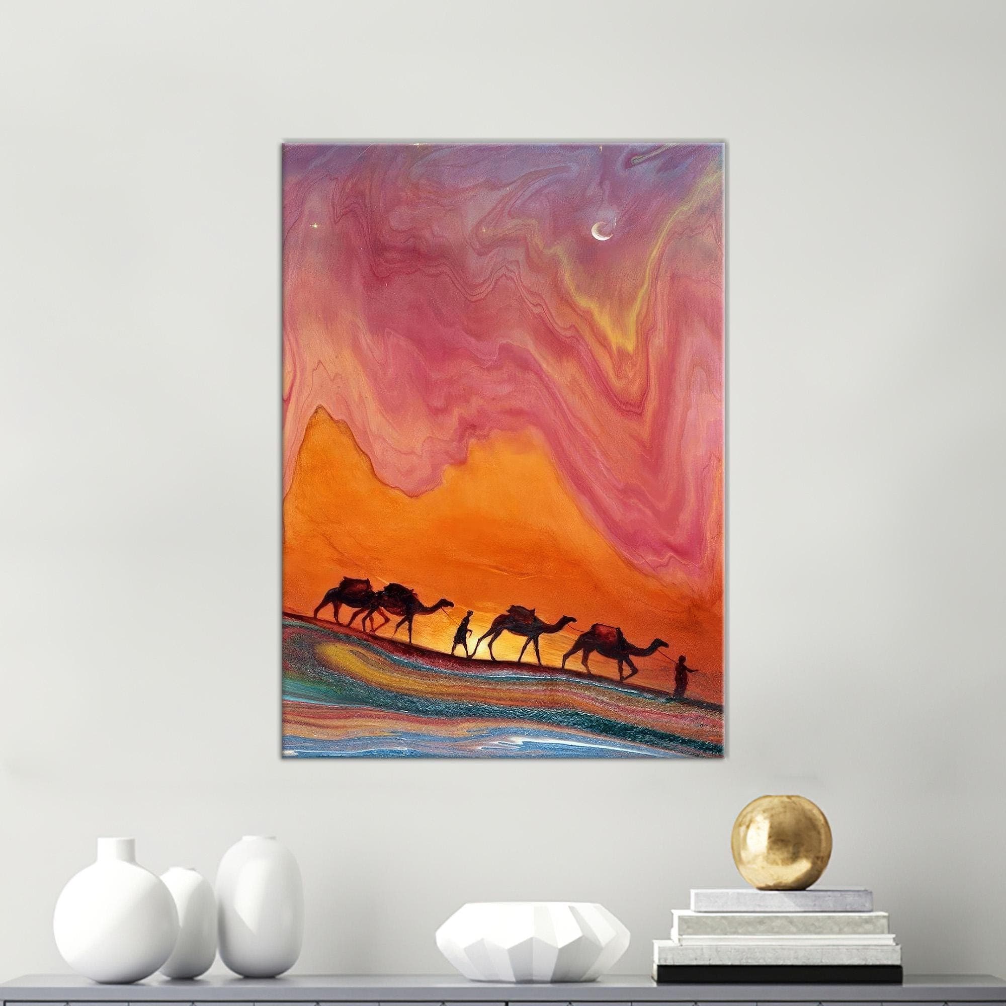 Camel Canvas Art, Islamic Art Artwork, Pink 3D Canvas, Orange Wall Art, Living Room Wall Art, Holiday Decor Art, 3D Wall Art,