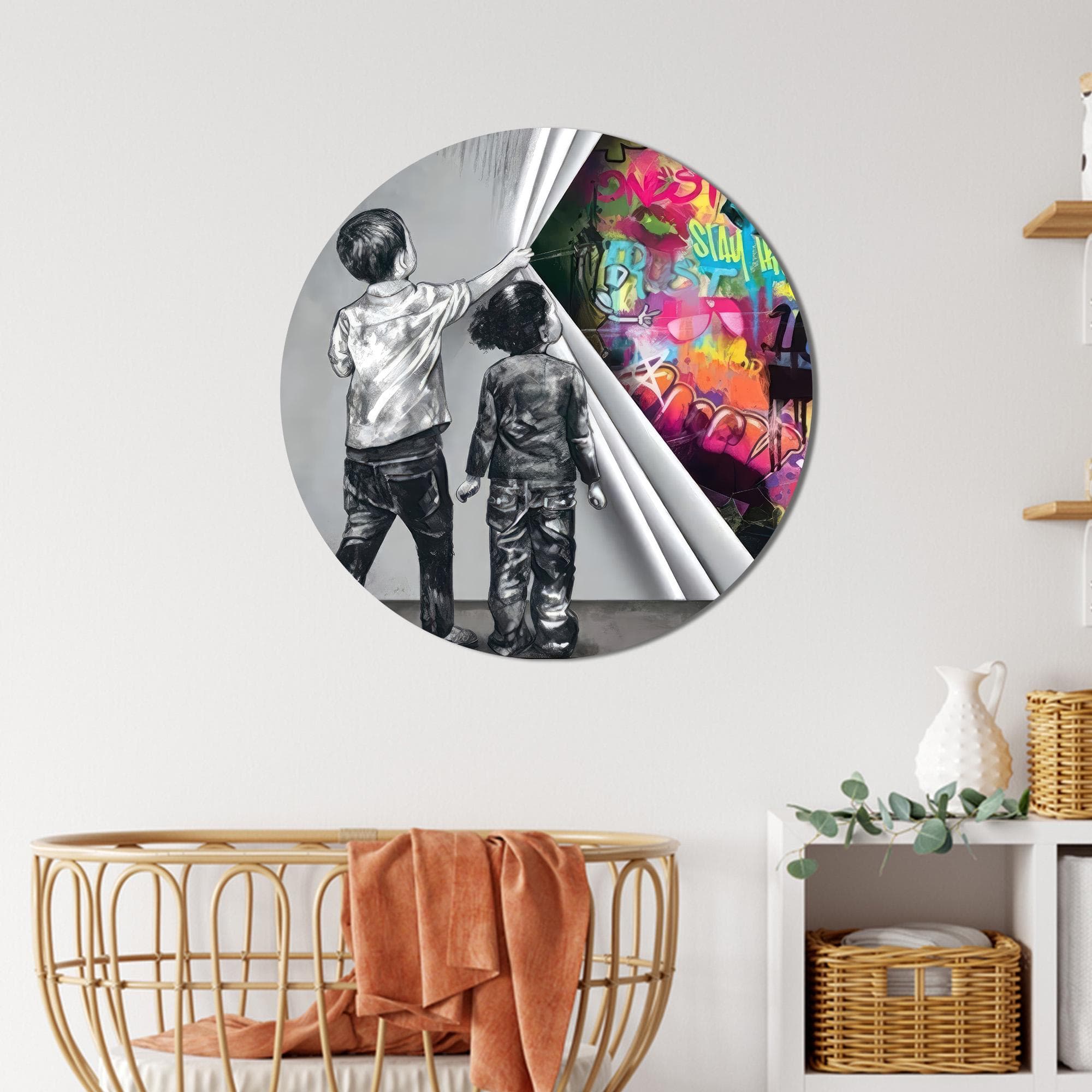 Banksy Graffiti Canvas Art: Behind the Curtain, Man Cave Decor - image 5