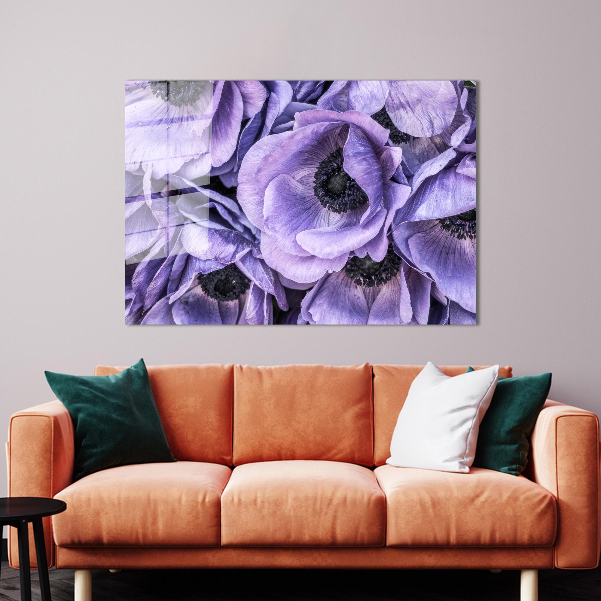 Anemone Flower Glass Wall Art: Purple Floral Decor