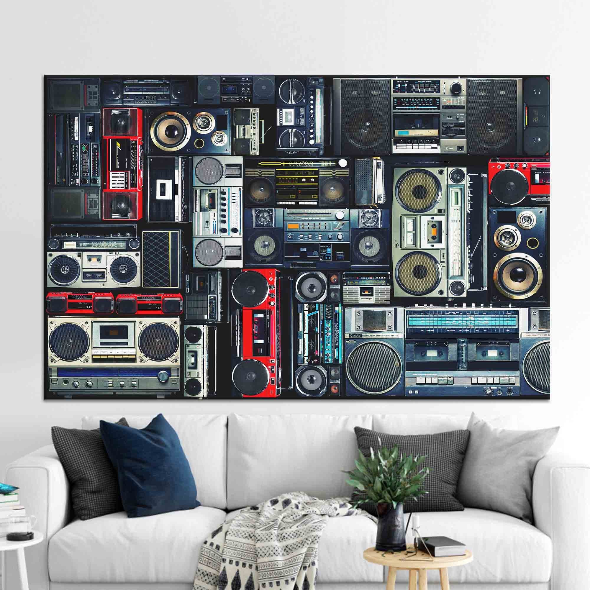 Boombox Canvas Print: Vintage Radio Collage, Music Room Wall Art