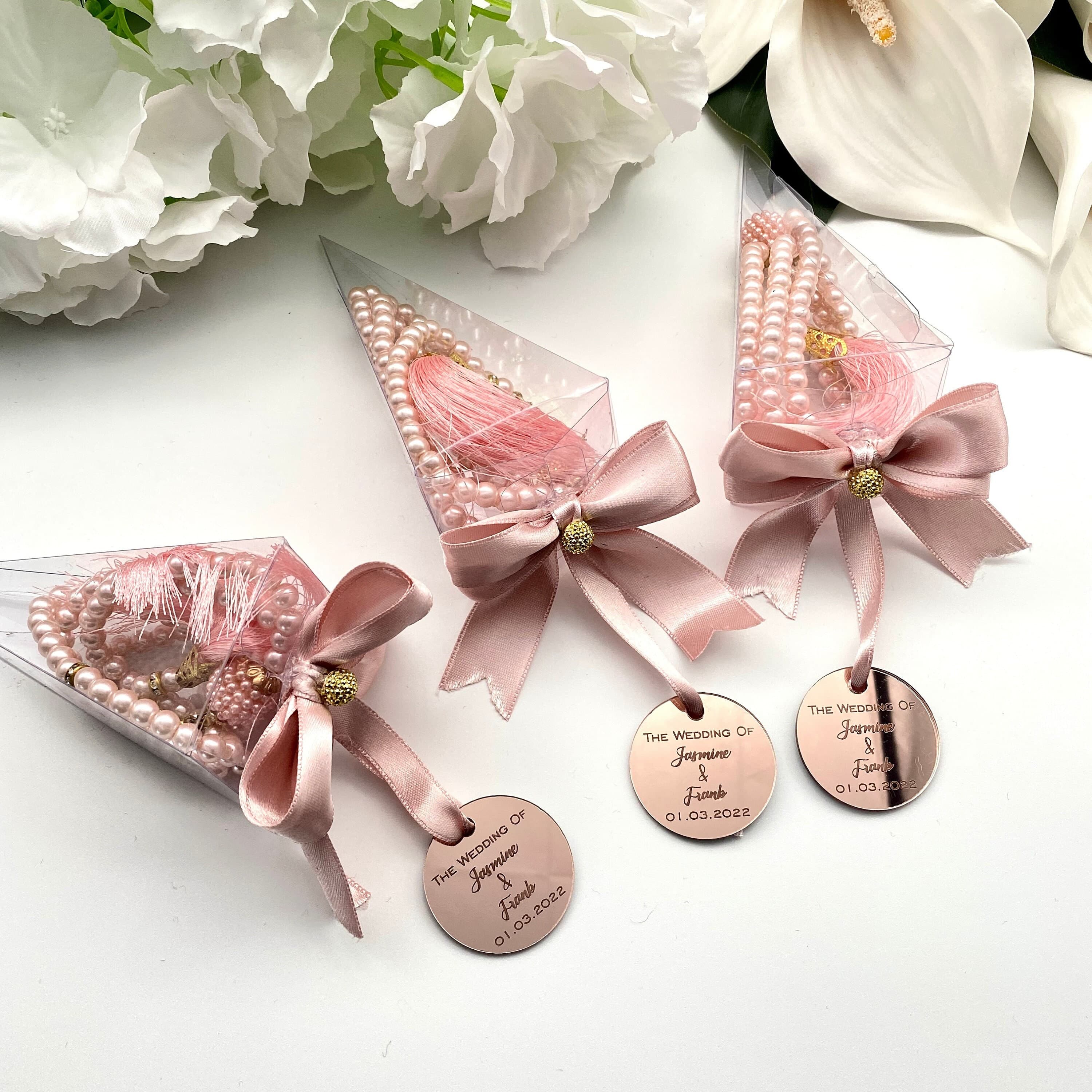 Islamic wedding tasbeeh favor, Pearl tasbih in cone box, Nikkah gift, Personalized gift, Aqeeqah favors, Islamic gift, Baby shower gifts