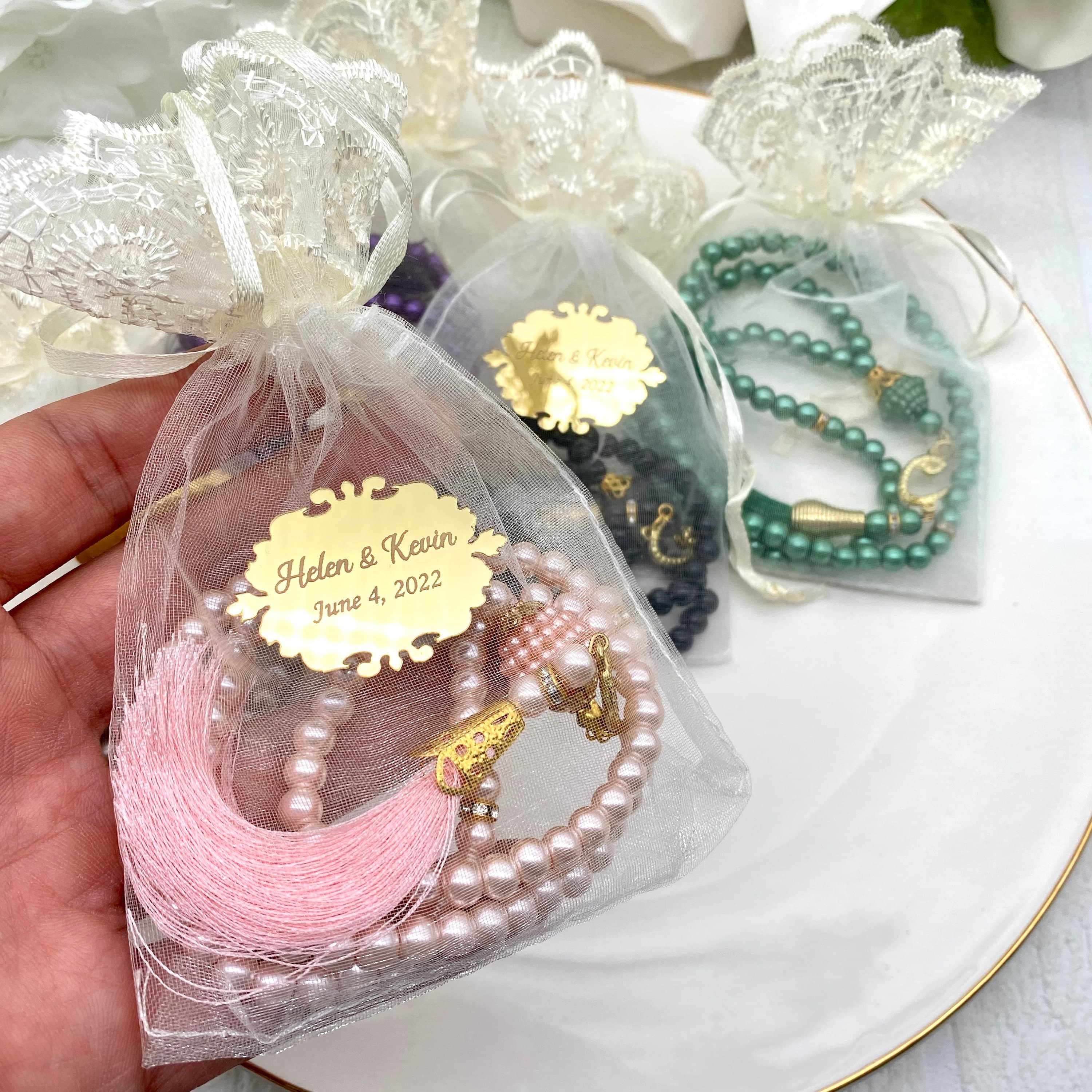 Personalized Pearl Tasbih: Islamic Wedding Favor, Hajj Gift - image 4