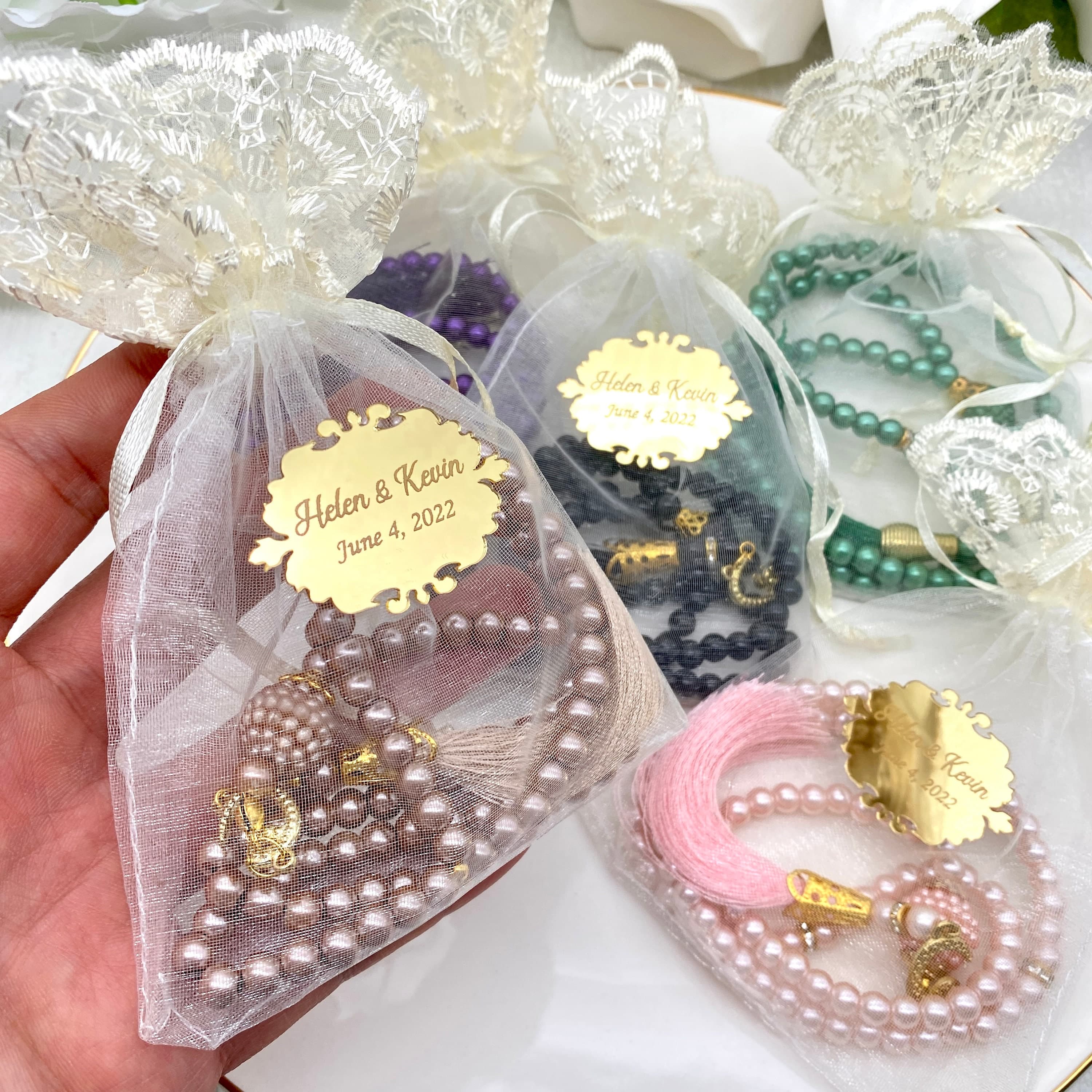 Personalized Pearl Tasbih: Islamic Wedding Favor, Hajj Gift - image 3