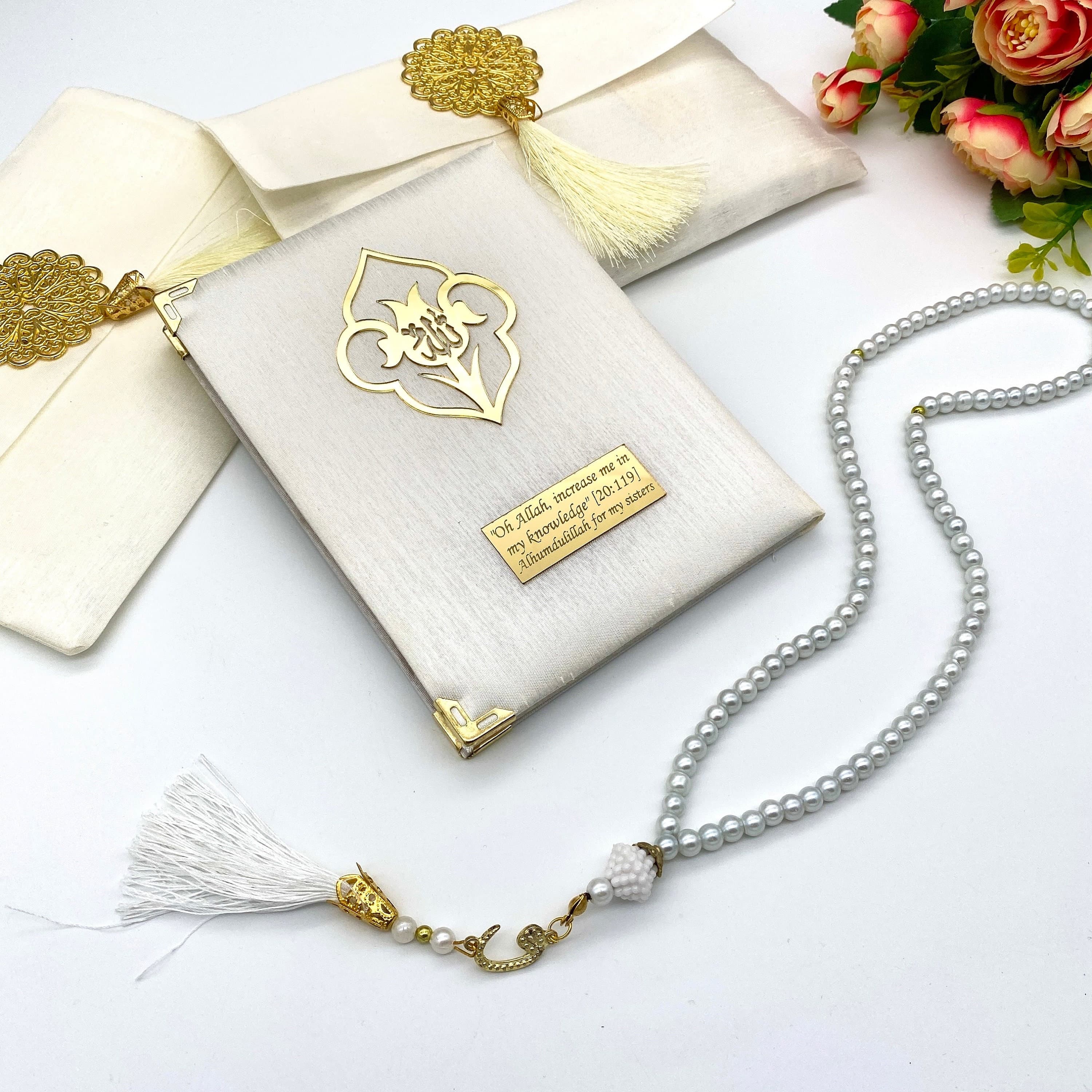 Personalized Pearl Tasbih & Yaseen Book: Islamic Gift Set