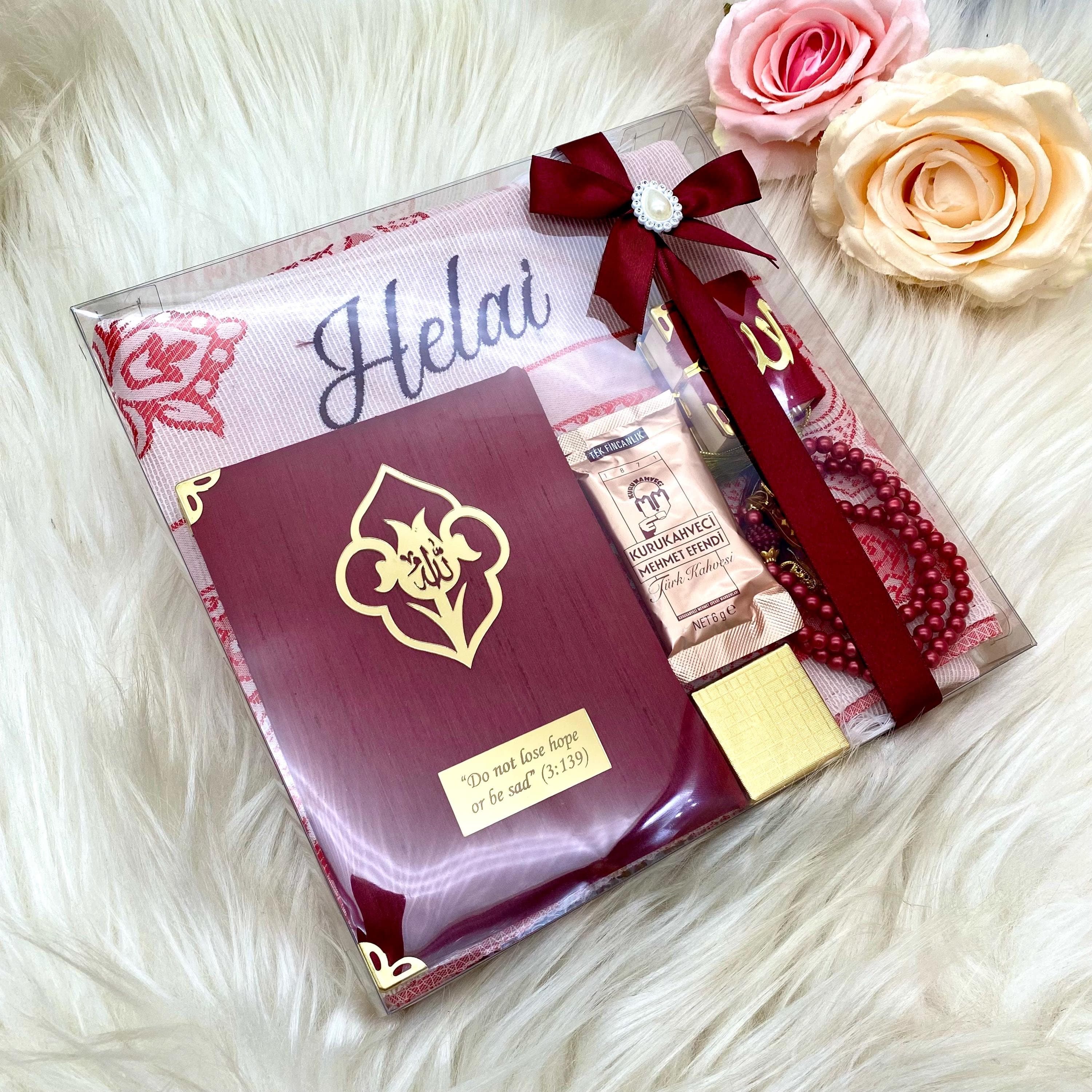 Personalized Prayer Mat Gift Set: Islamic Eid Gift, Yaseen Tasbih Box