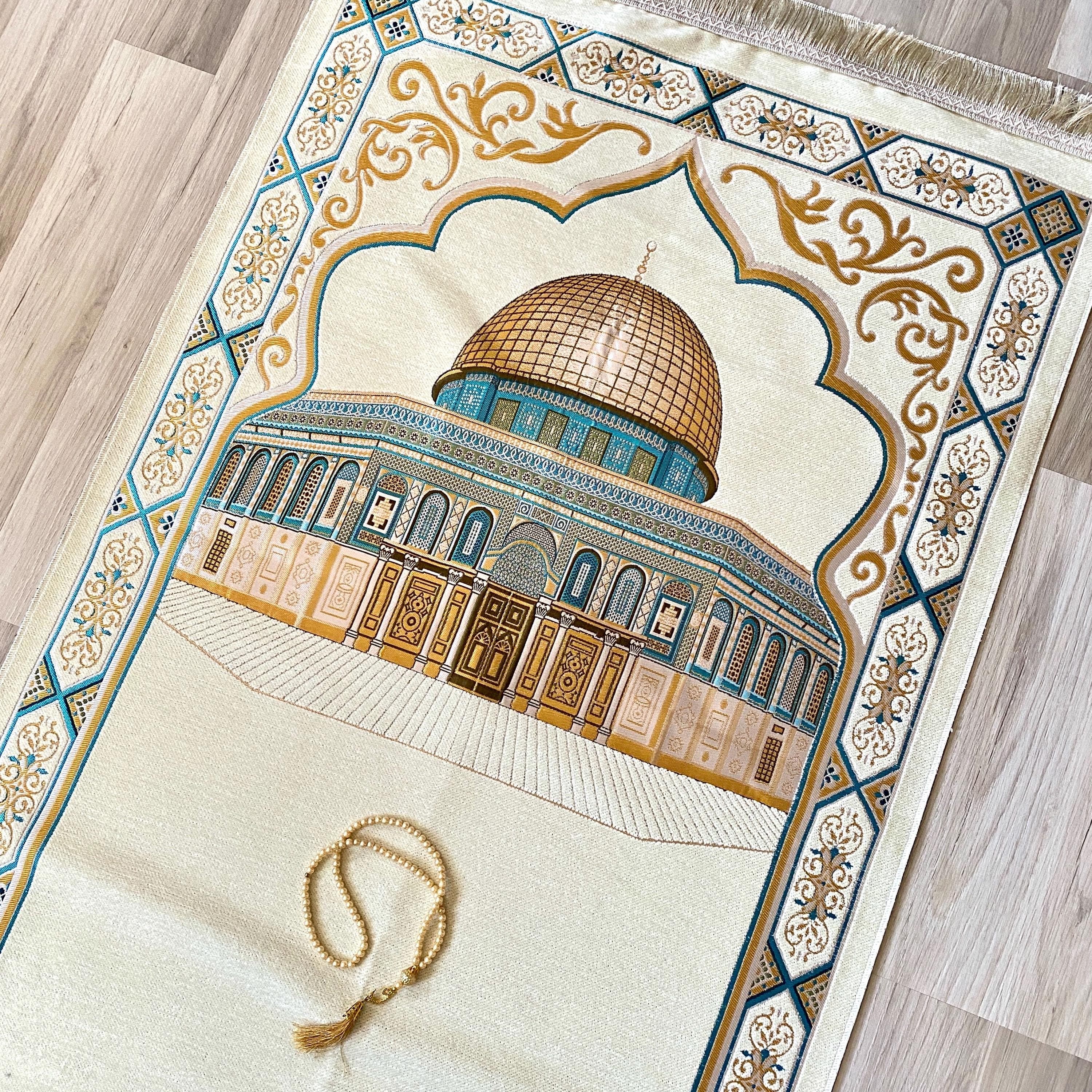 Masjid al Aqsa Prayer Rug: Islamic Gift Set with Tasbih & Mini Quran - image 5