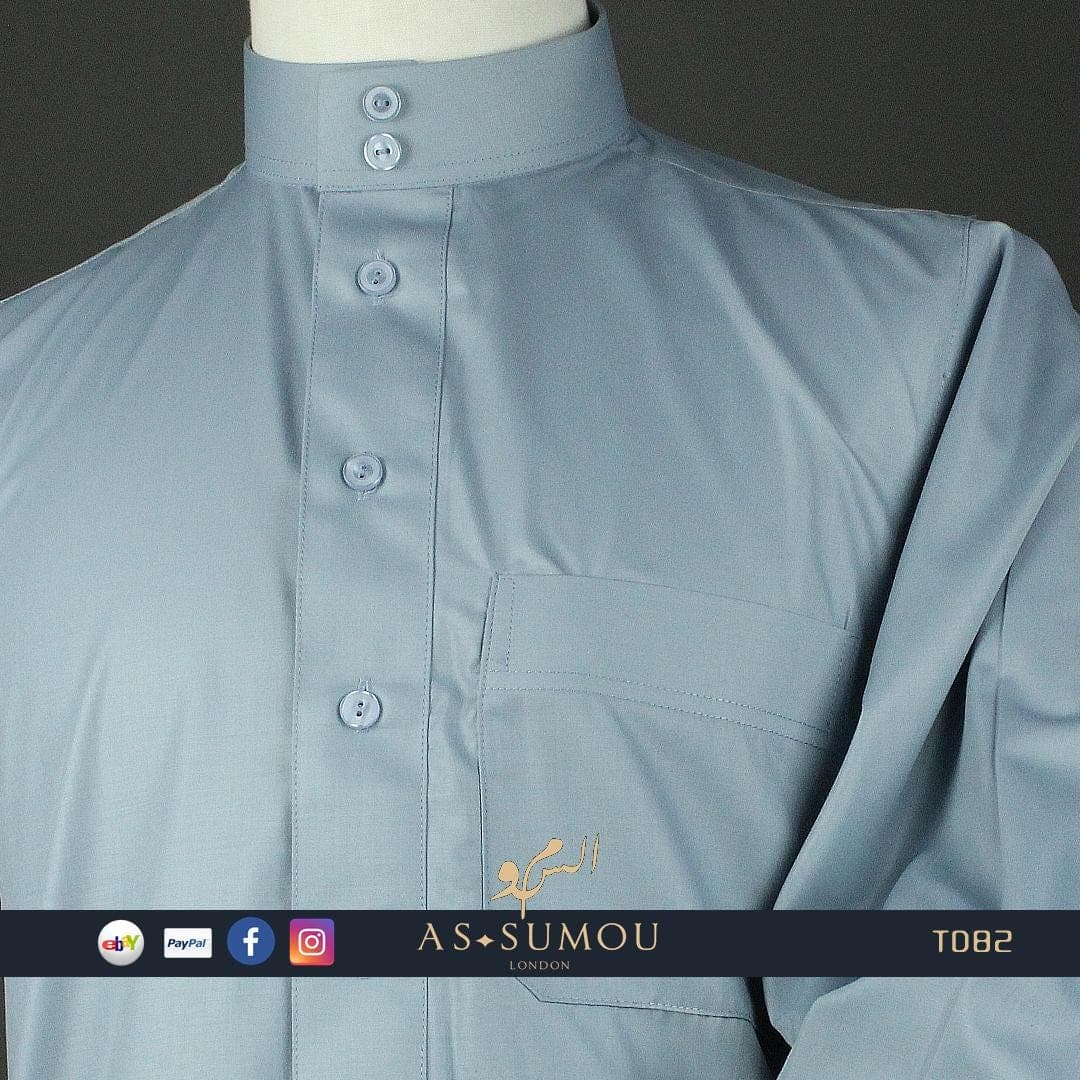 Two Piece BLUE SAUDI THOBE, Premium Stylish Collar Kandora with matching Trousers, Elegant Luxe Jubbah For Eid Celebration 54XL 56XL TD82 - image 4