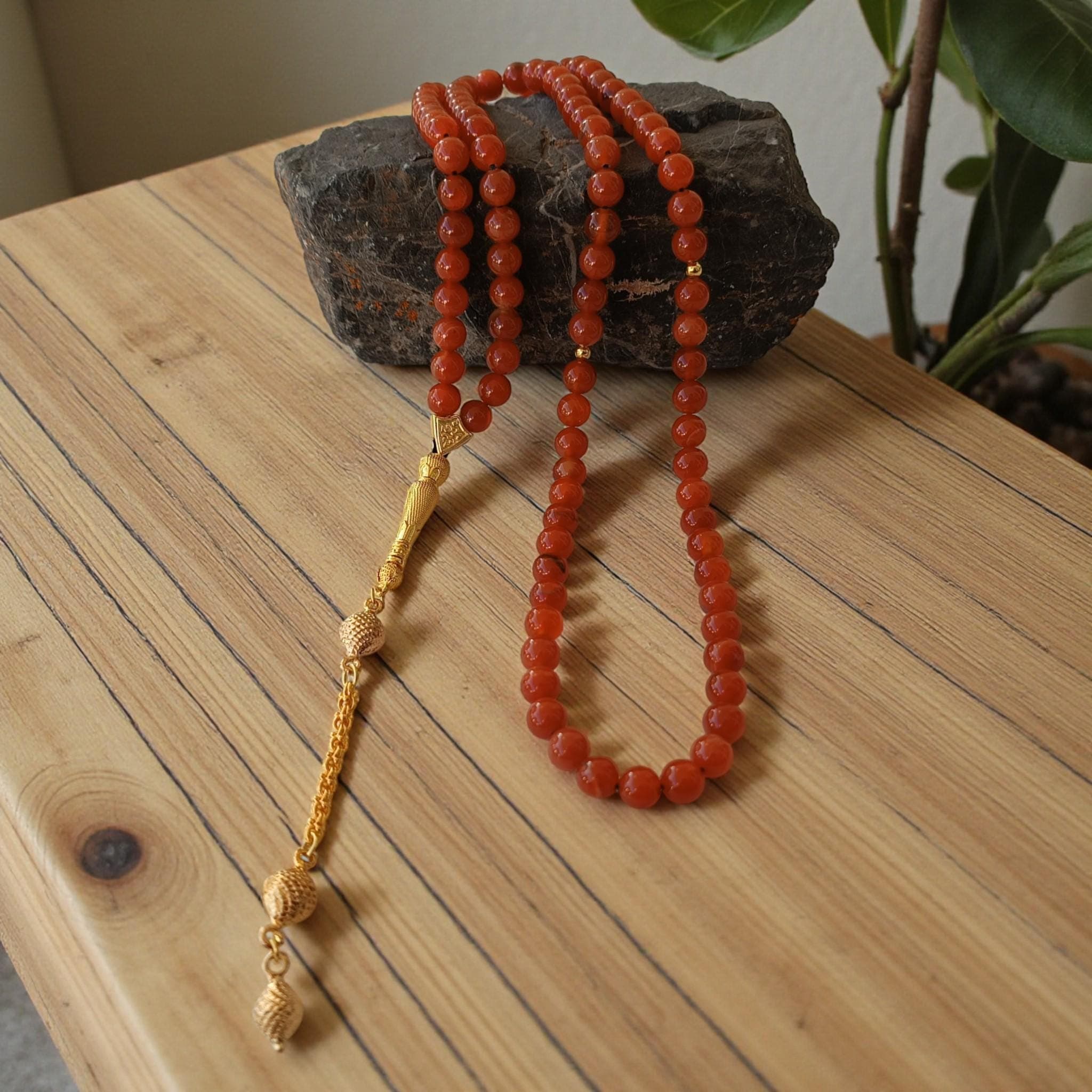 Agate Prayer Beads, 8mm Rosary Beads, Muslim Tasbih 99, Red Gemstone Subha, Aqeeq Masbaha, Islamic Chapelet, Present for Eid - image 3