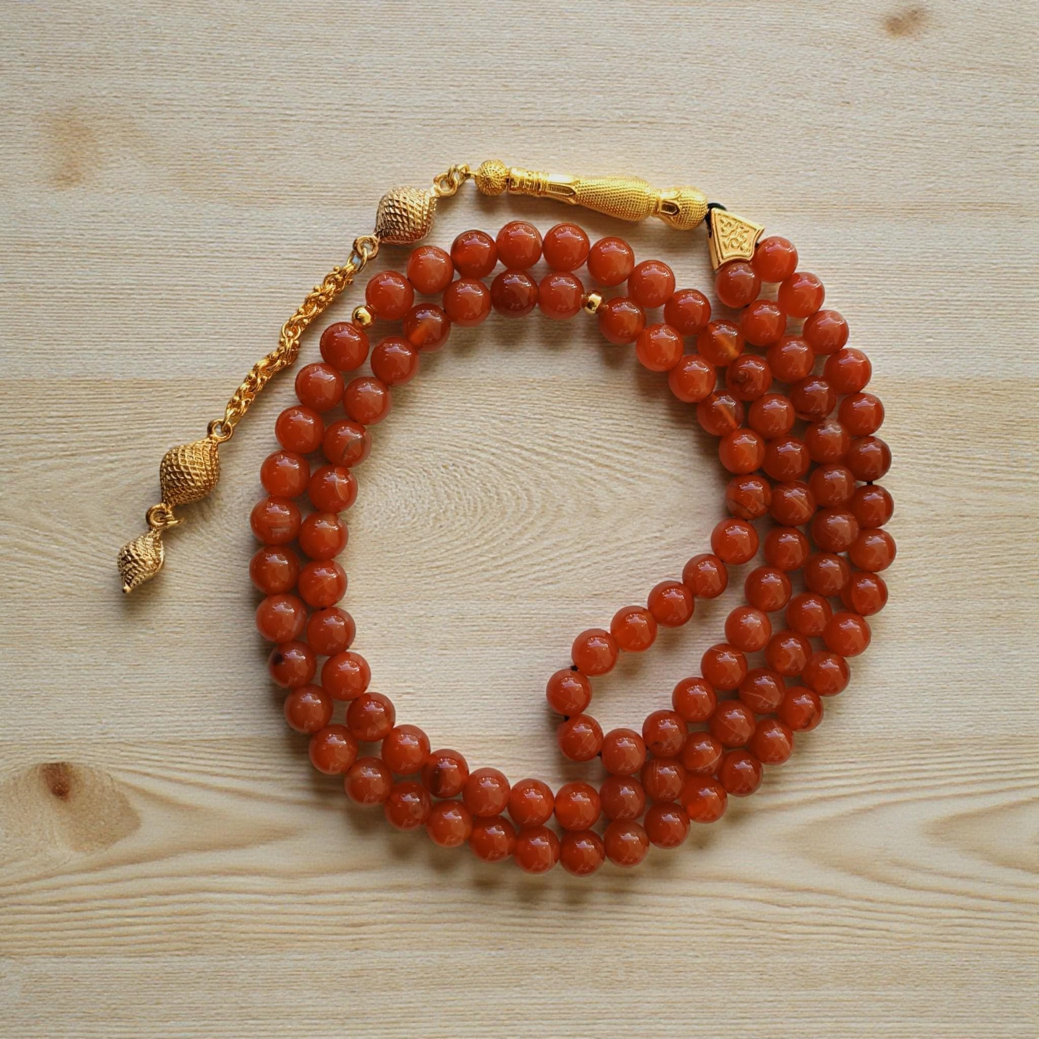 Agate Prayer Beads, 8mm Rosary Beads, Muslim Tasbih 99, Red Gemstone Subha, Aqeeq Masbaha, Islamic Chapelet, Present for Eid
