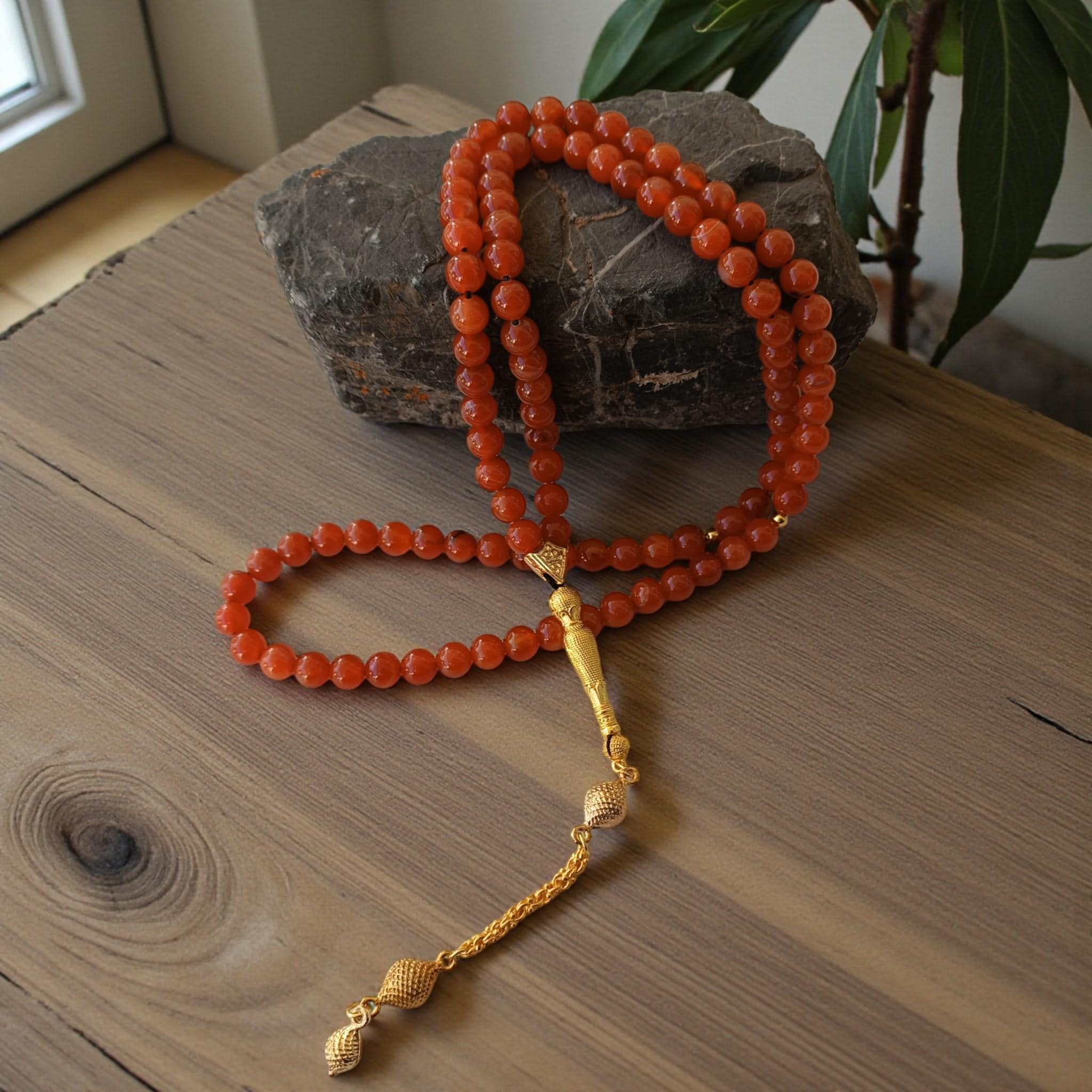 Agate Prayer Beads, 8mm Rosary Beads, Muslim Tasbih 99, Red Gemstone Subha, Aqeeq Masbaha, Islamic Chapelet, Present for Eid - image 4