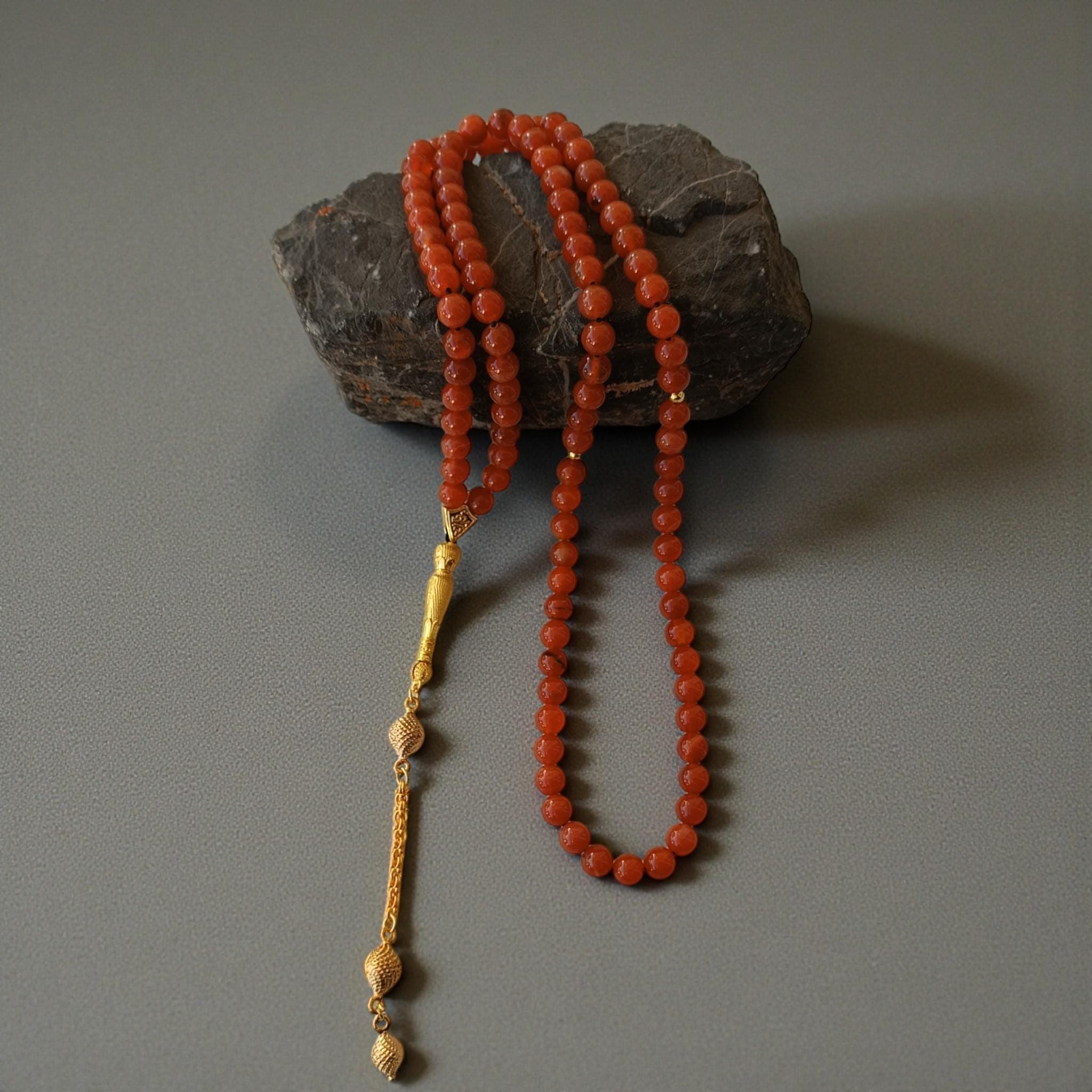 Agate Prayer Beads, 8mm Rosary Beads, Muslim Tasbih 99, Red Gemstone Subha, Aqeeq Masbaha, Islamic Chapelet, Present for Eid - image 5