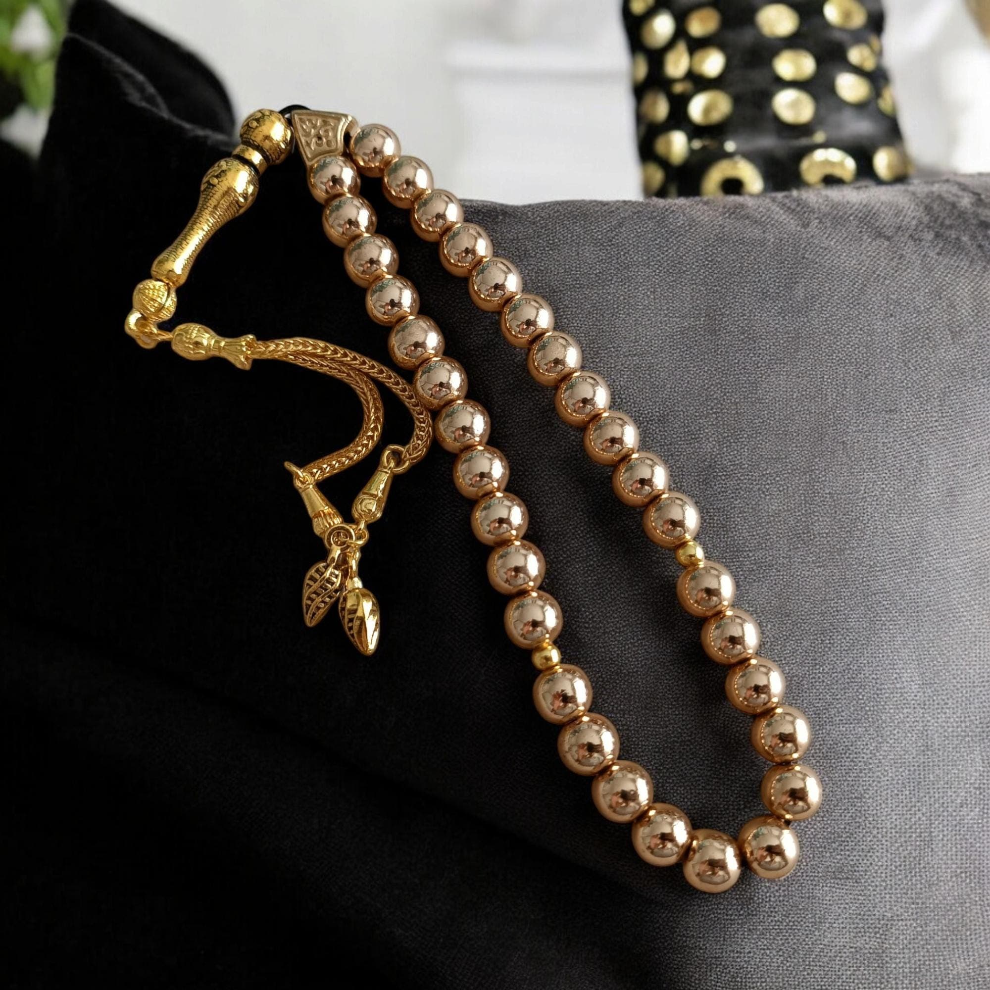 Gold Color Tasbih, Hematite Tasbeeh, Gemstone Masbaha, Tasbih 33, Prayer Beads Islam, Muslim Gift, Hematite Sabha, Gemstone Tasbeeh Gift - image 3
