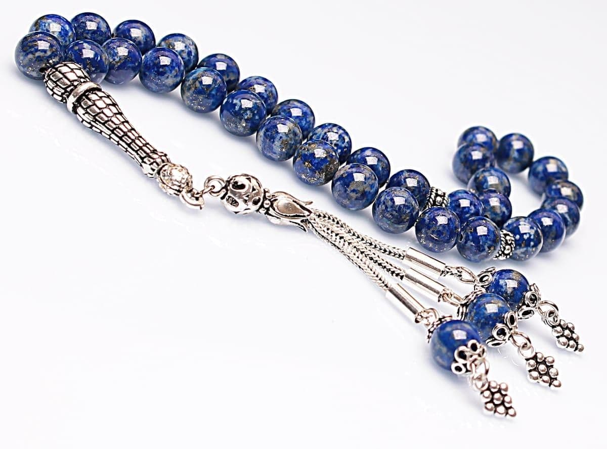 Real Lapis Lazuli Tasbih 33 Beads, Islamic Prayer Beads, Misbaha, 925 Silver Tassel, Tasbeeh, Sibha, 8mm Gemstone Rosary, Personalized Gift