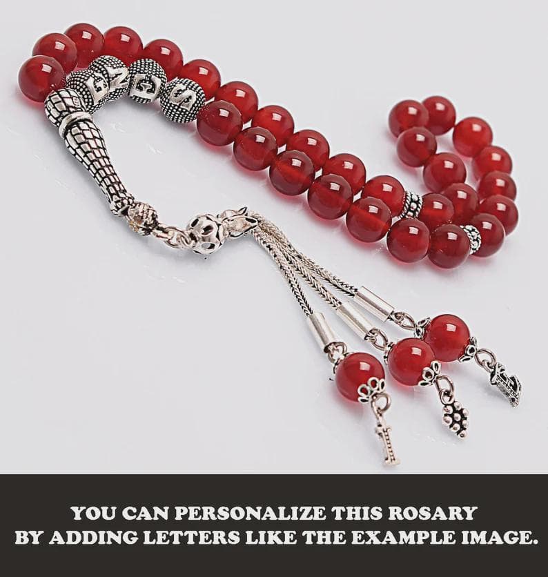 Real Emerald Tasbih 33 Beads, Islamic Prayer Beads, Misbaha, 925 Silver Tassel, Tasbeeh, Sibha, 8mm Gemstone Rosary, Personalized Gift - image 5