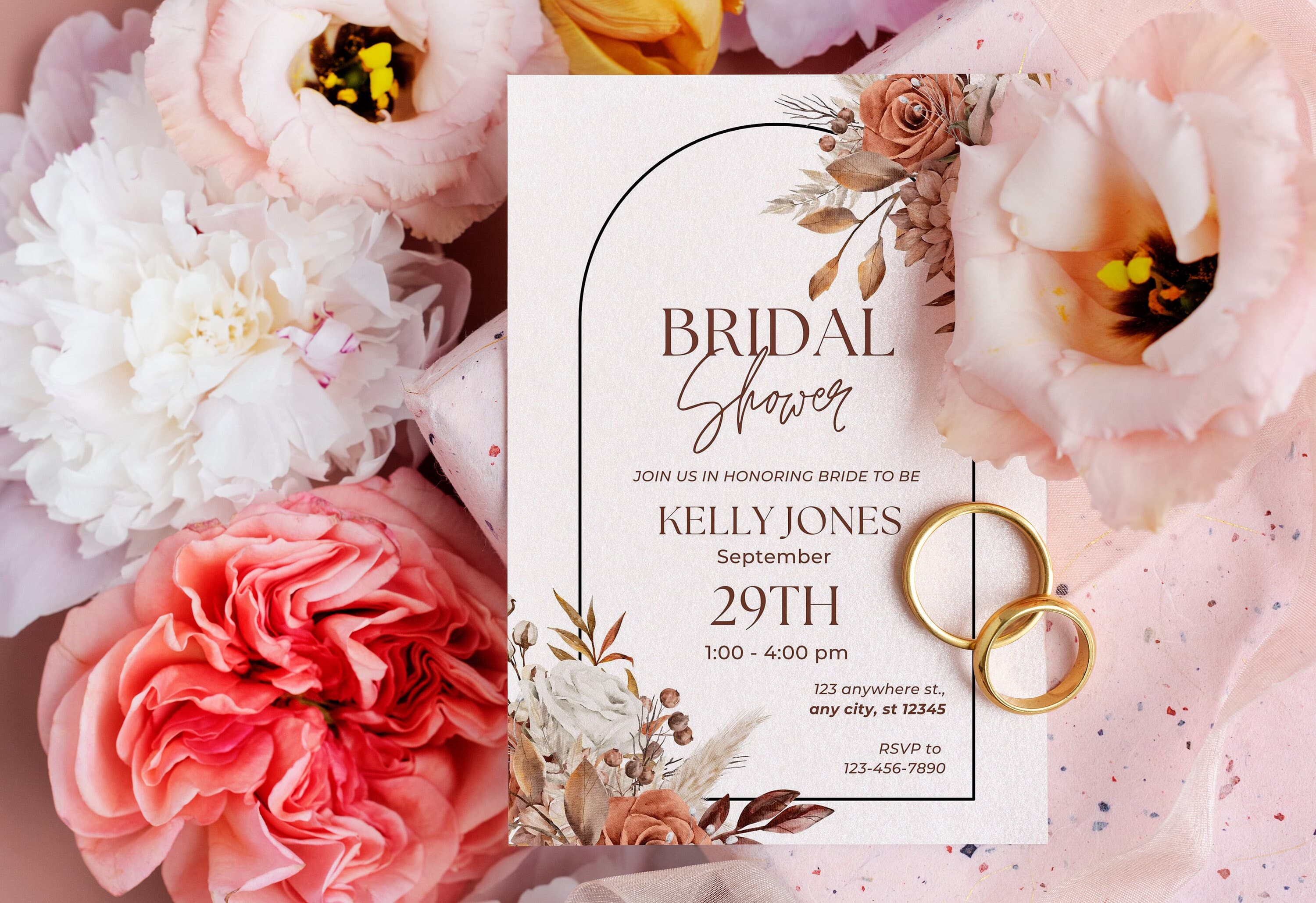 Bridal shower invitation, Boho Bridal shower Invitation, Botanical Bridal Shower Invite, Pampas Bridal shower invitation, bridal template - image 3