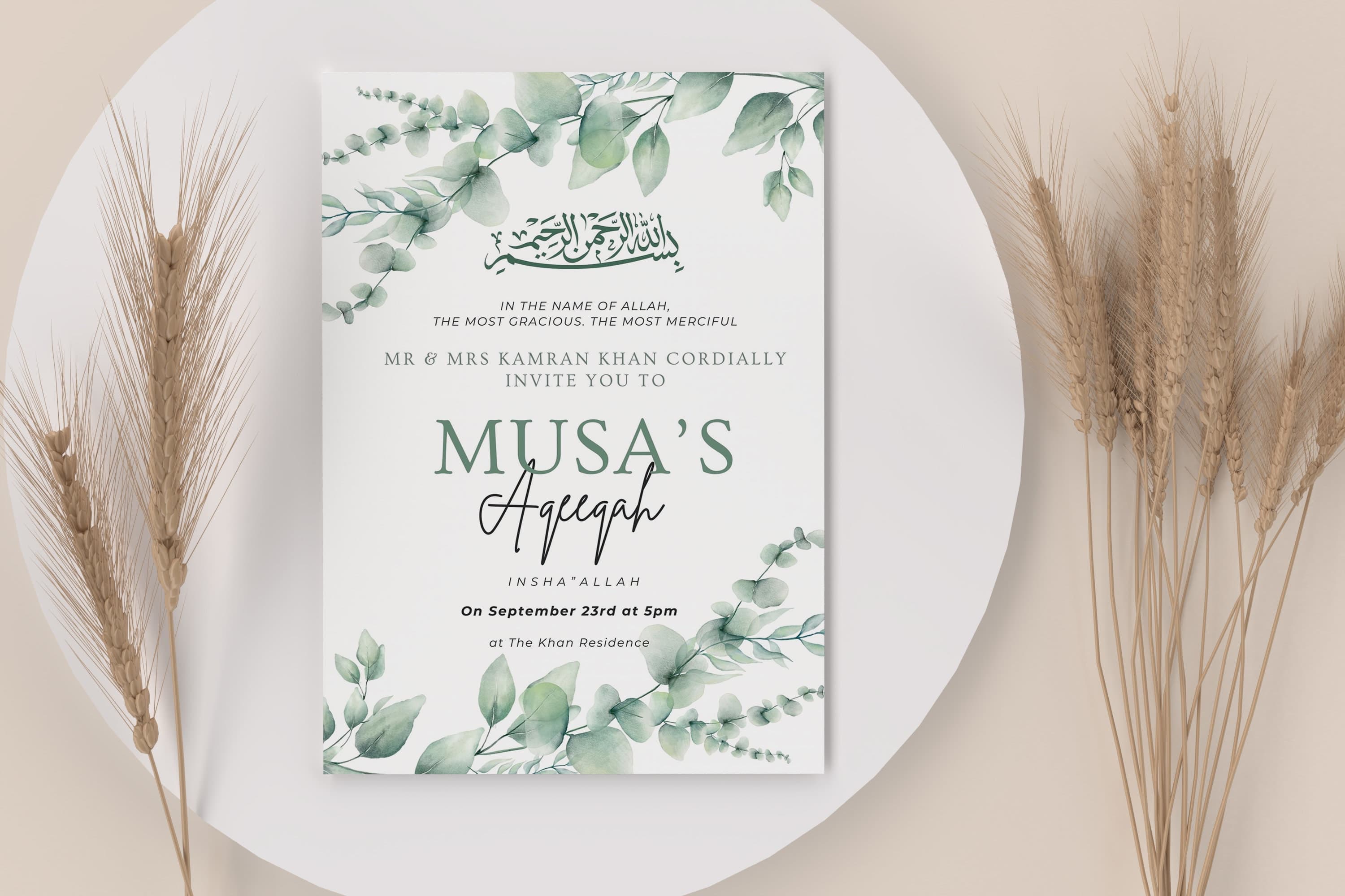 Aqeeqah Invitation Digital Download, Personalized Islamic Unisex Birth Announcement Invite, Boy Aqiqa, Aqīqah Aqeeqa Welcome - image 5