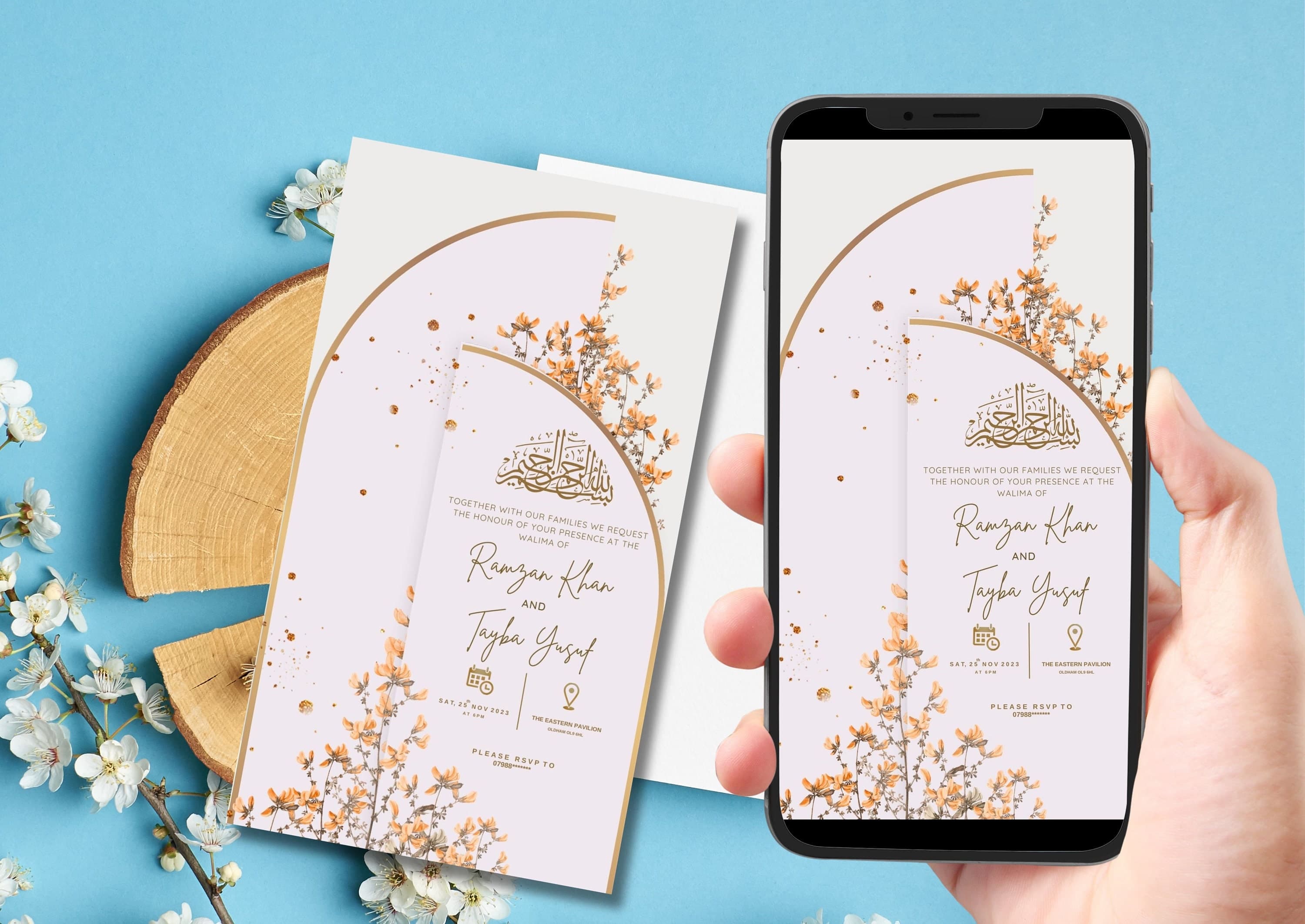 Editable Digital Muslim Wedding Invitation Template Nikkah Walimah Shaadi Baraat, Animated Wedding Invitation, Wedding Invite, einvite