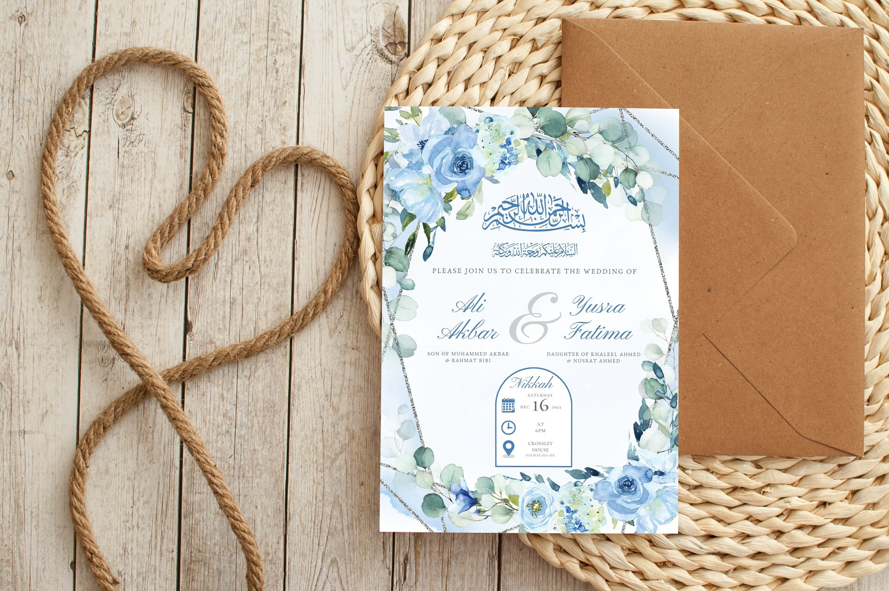 Digital Muslim Wedding Invitation Template Nikkah Walimah Shaadi Baraat, Blue Floral Nikkah Invitation, Animated Wedding Invite, Einvite - image 4