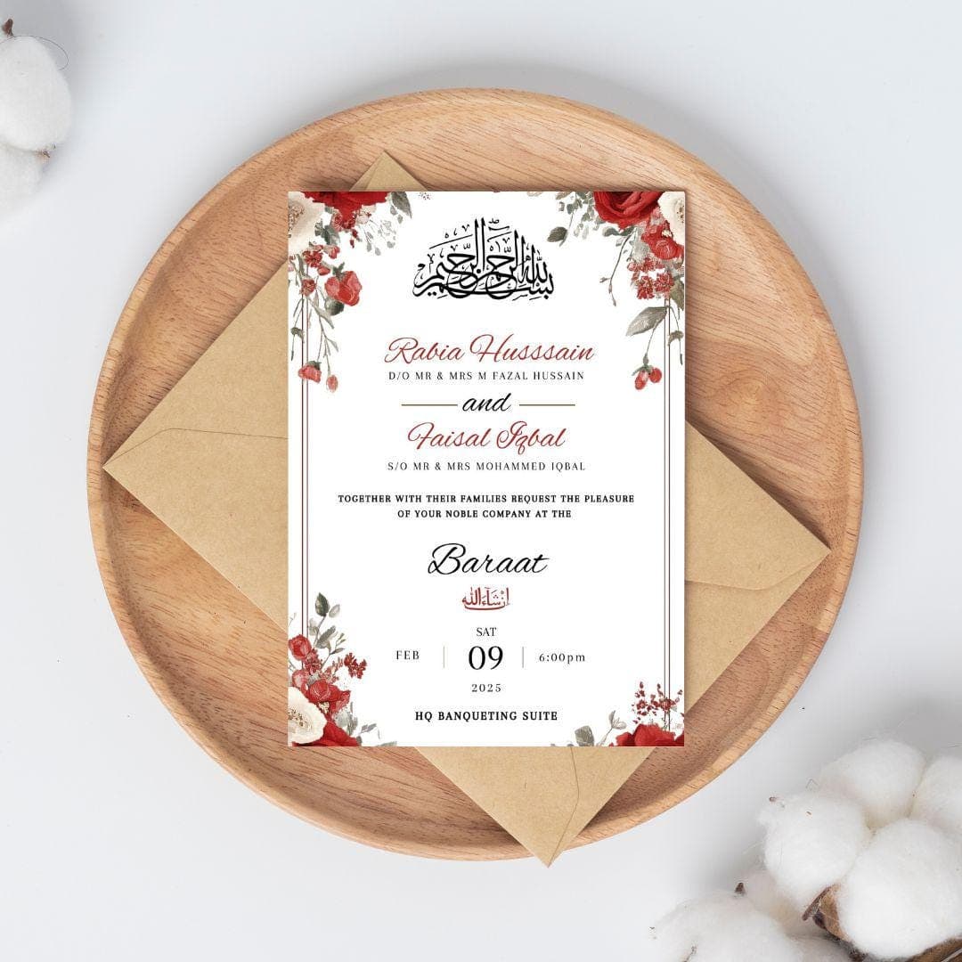Editable Digital Muslim Wedding Invitation Template, Animated Wedding Invitation, Nikkah red floral Wedding Invite, Red Baraat invite - image 3
