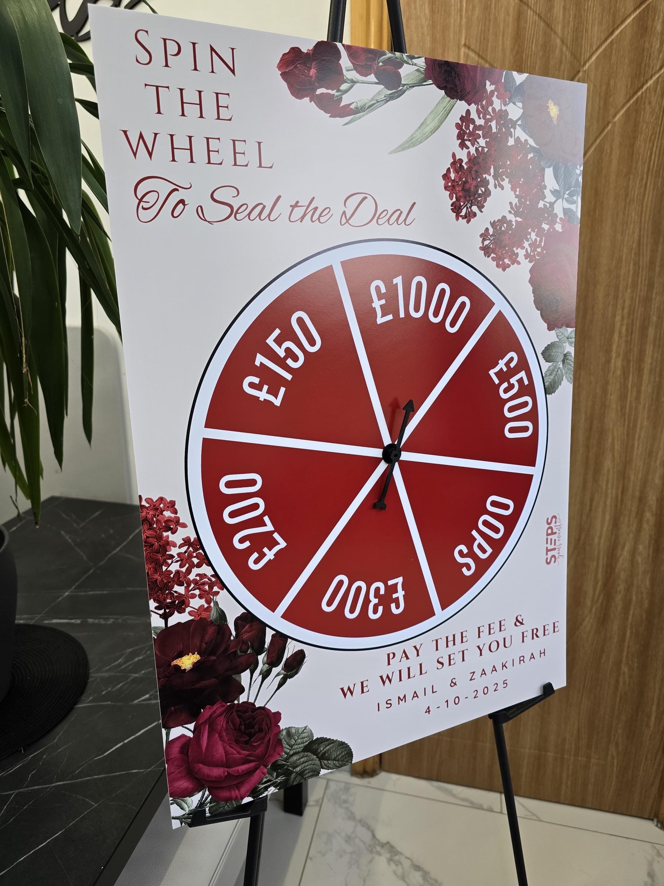 Spin the Wheel Welcome Sign, Maroon floral Wedding Pakistani Wedding sign, Baraat Nikkah sign, Muslim Welcome Sign, Gate Sign Digital only - image 3