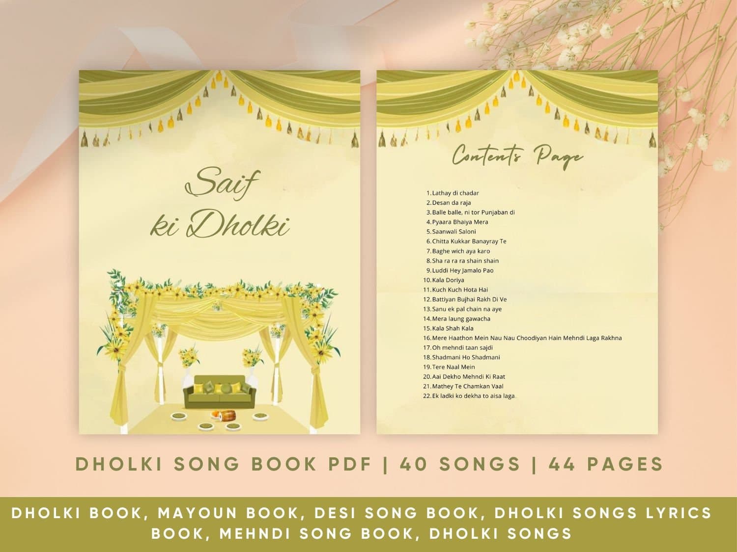 Modern Dholki Book, Desi Song Book, Dholki Songs lyrics book, Mehndi Song Book, Bollywood Songs for Asian Indian Pakistani Weddings,  Dholki
