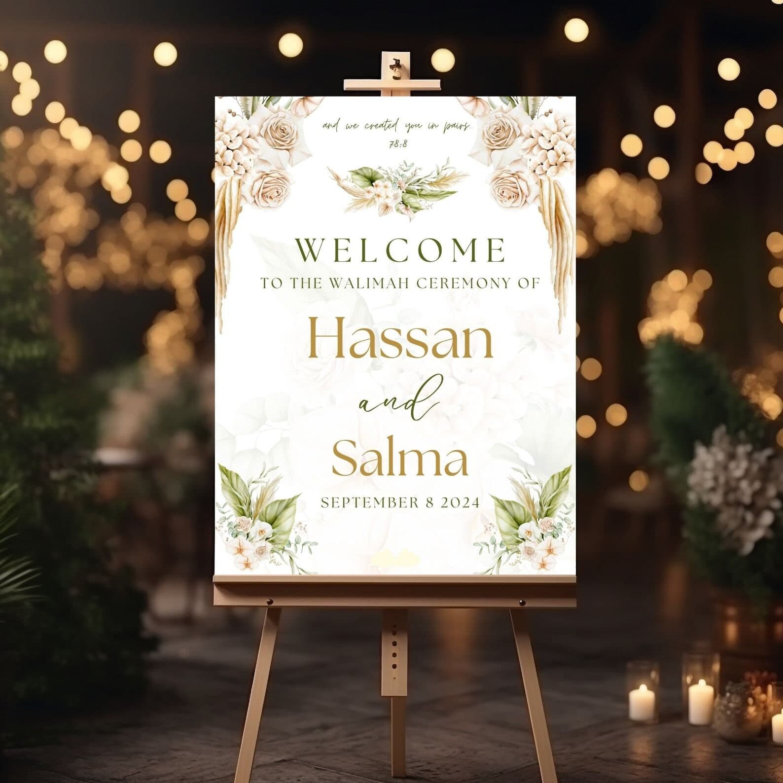Green Floral Wedding Welcome Sign, A1, A2, A3, A4, Pakistani Wedding, Walima sign, Muslim Welcome Sign, Green flower Welcome Sign, Walimah - image 5