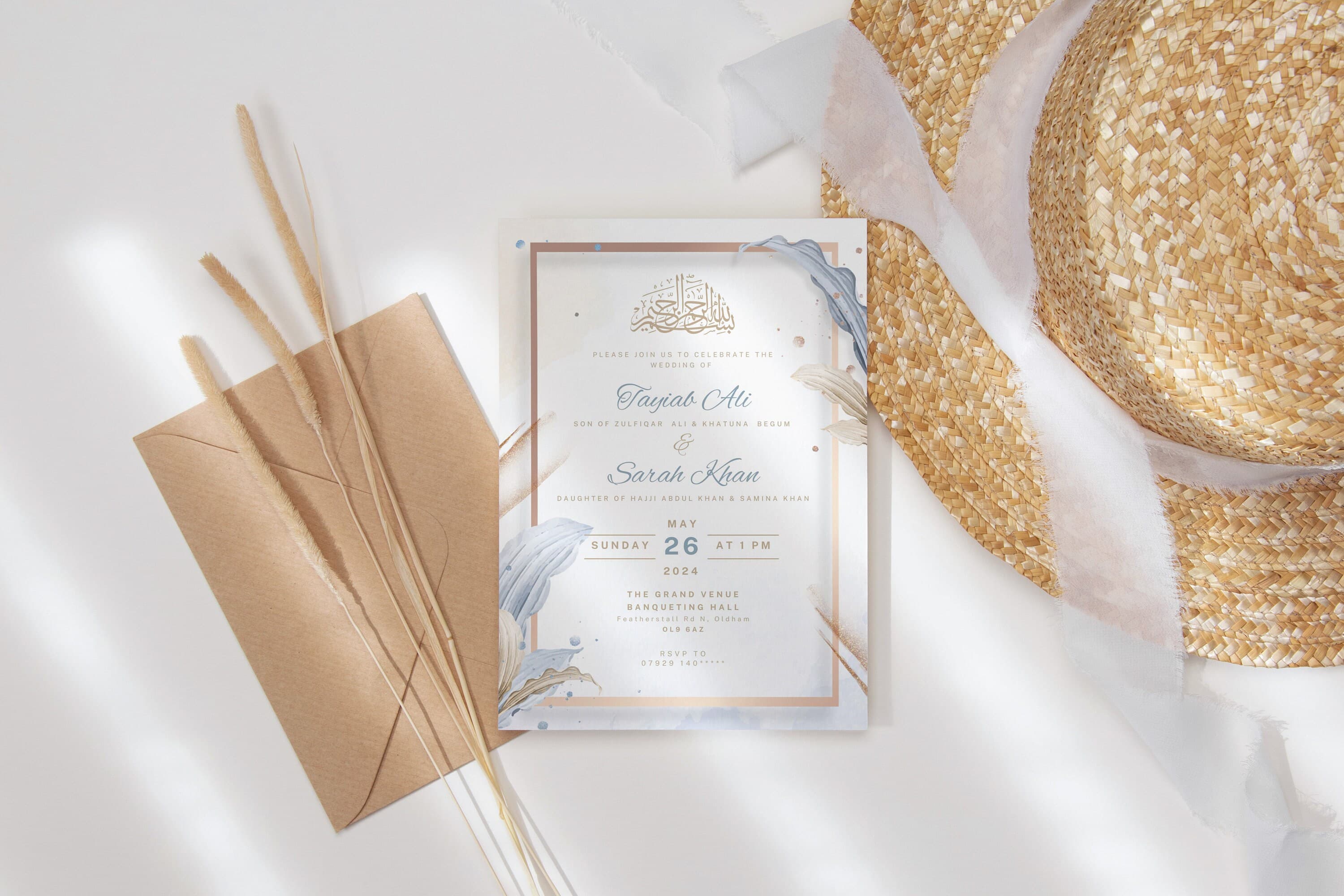 Digital Muslim Wedding Invitation Template Nikkah Walimah Shaadi Baraat, Blue Gold Nikkah Invitation, Animated Wedding Invite, Einvite - image 4